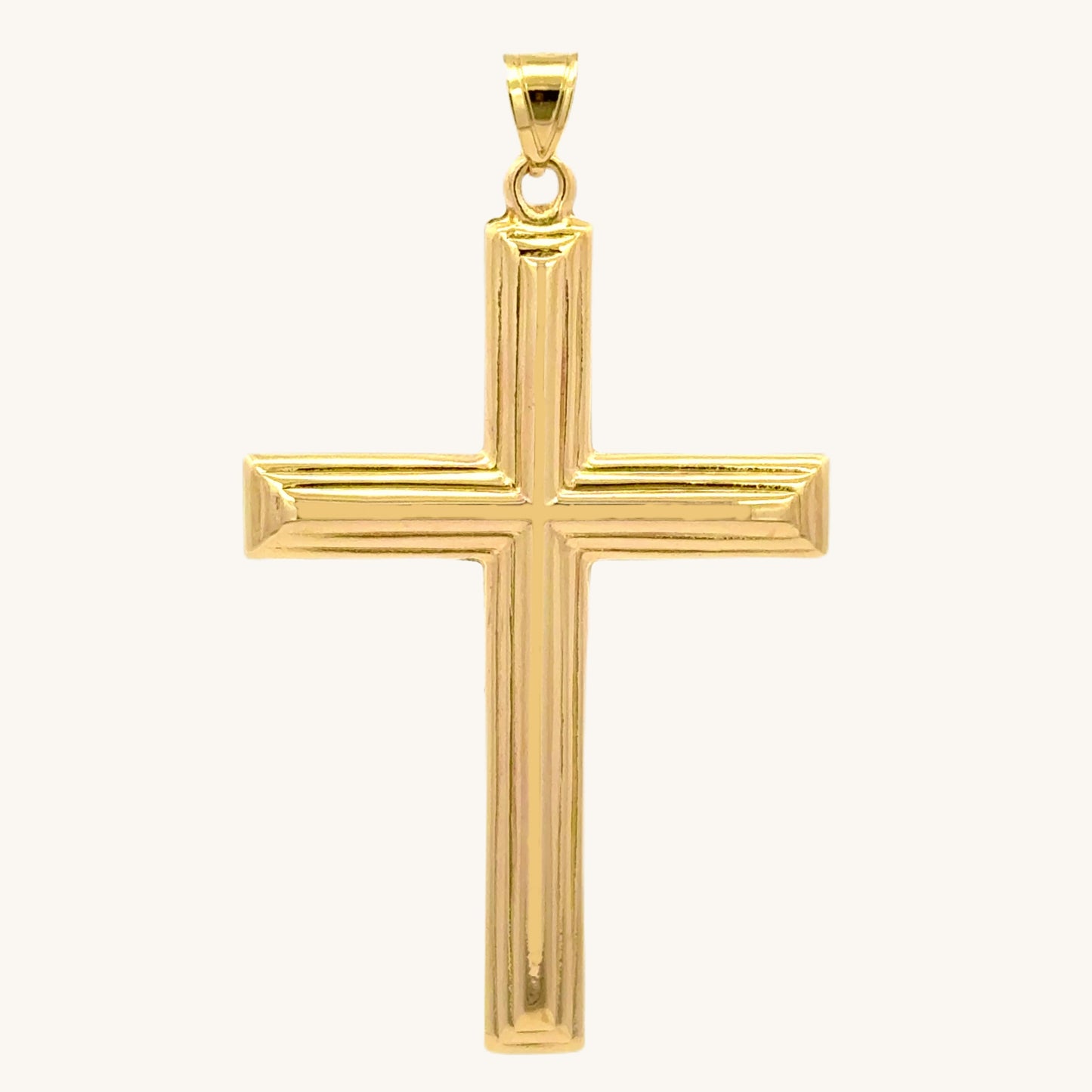 14K yellow gold XXL cross pendant with polished beveled edges handcrafted religious jewelry made in the USA main image