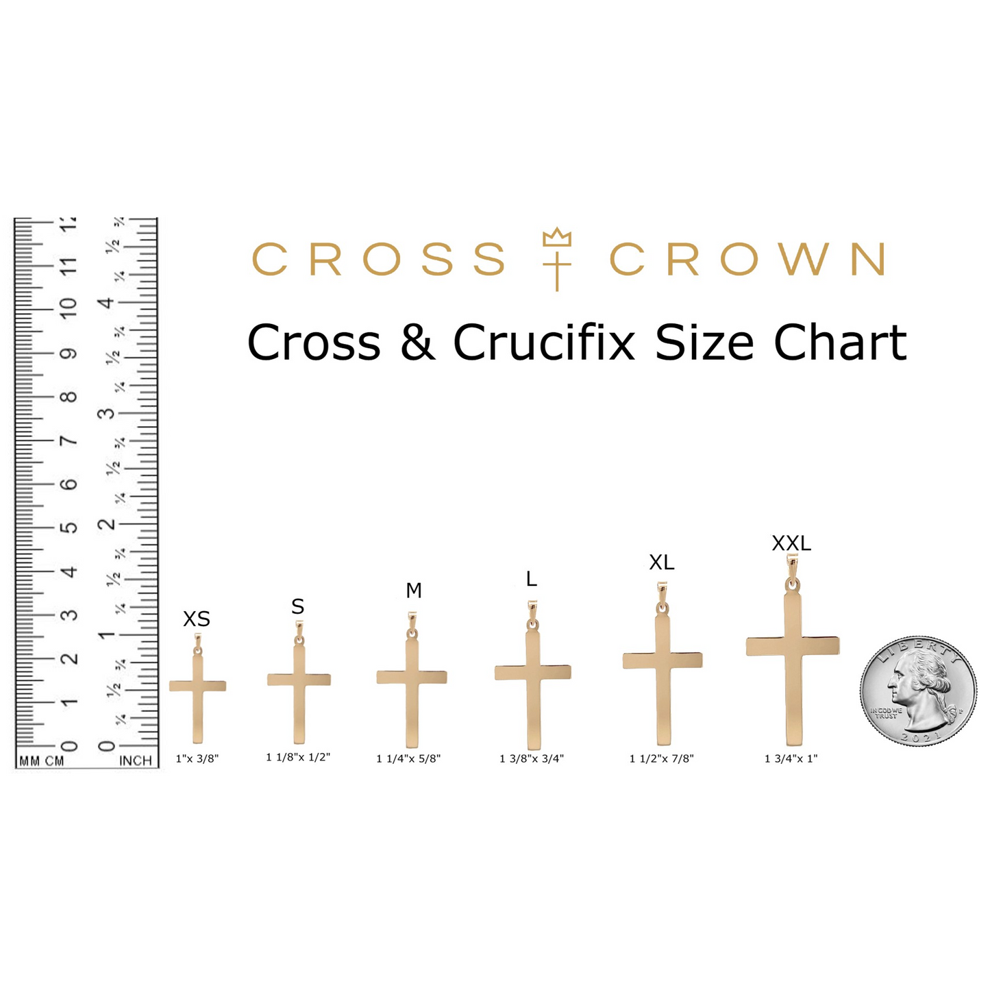 size_chart 14K Two Tone White Gold Crucifix XL S XS