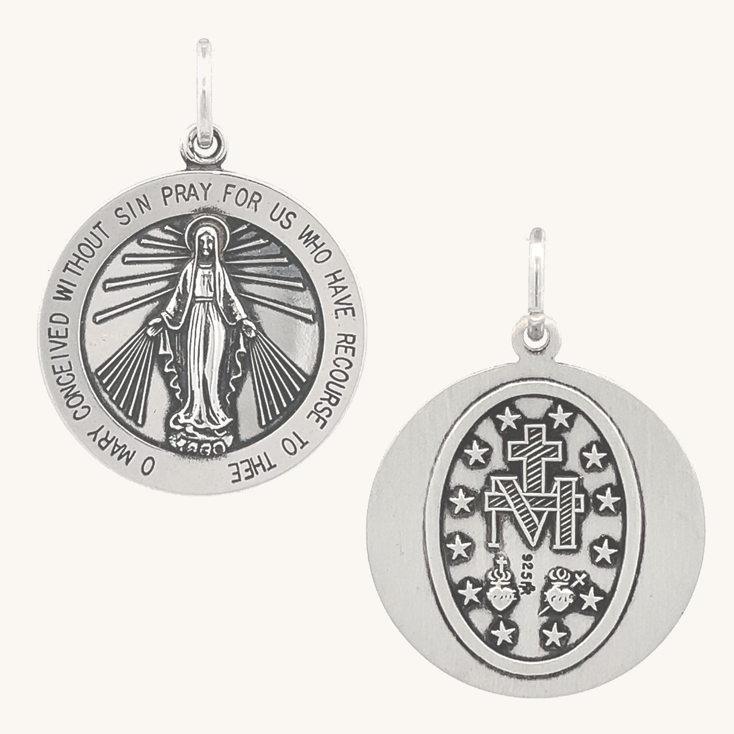 925 Antiqued Silver Miraculous Medal XL L M S XS