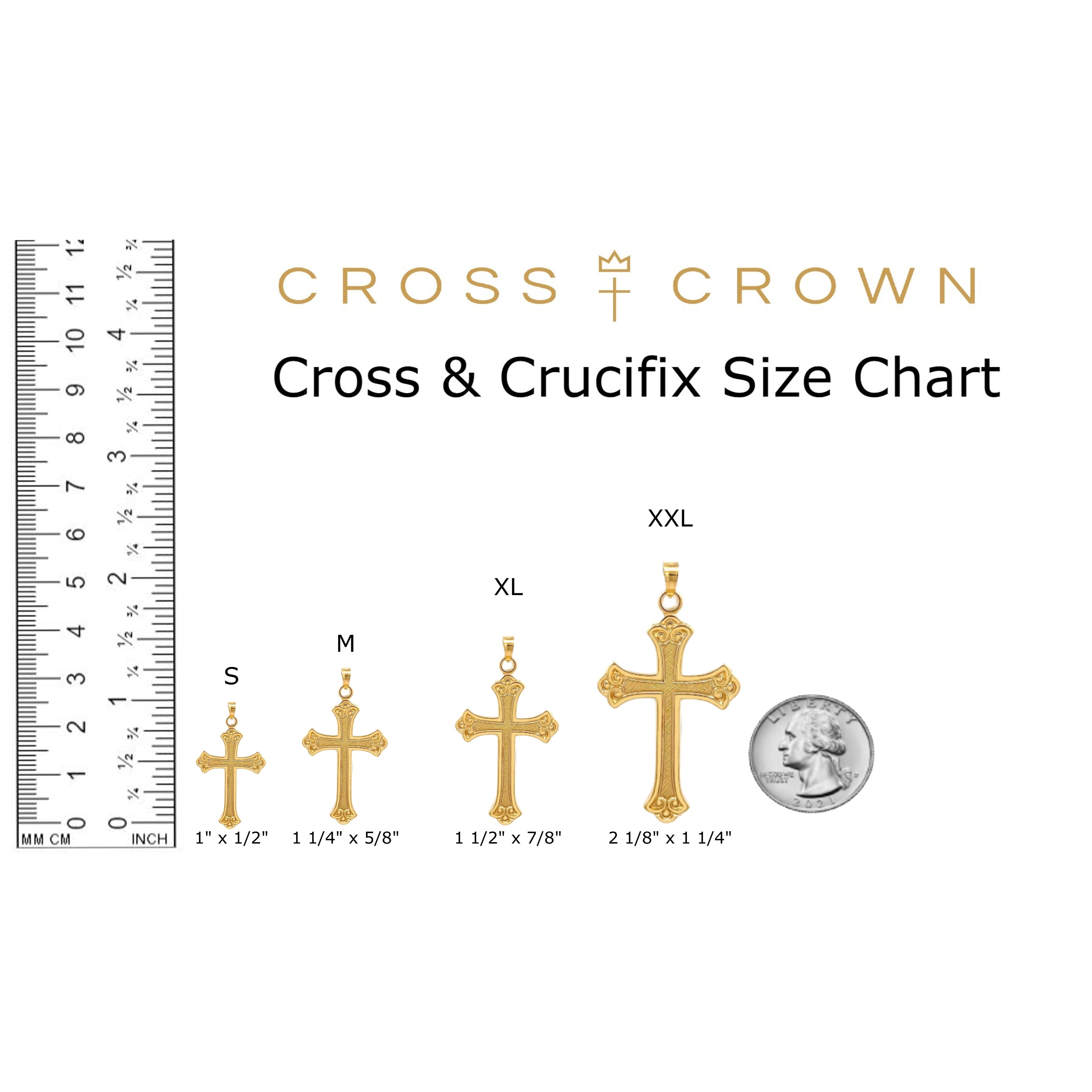 size_chart 14K Yellow White Gold Cross XXL XL M S
