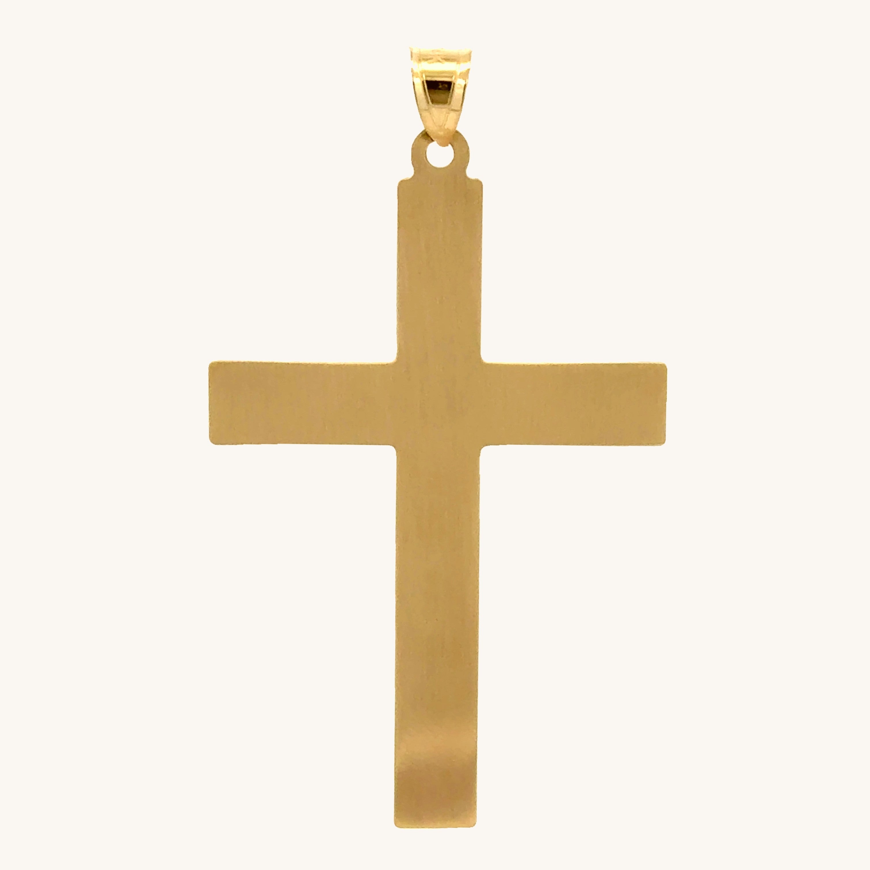 XXL 14K Two Tone gold INRI crucifix pendant with white gold Corpus of Christ on a polished yellow gold beveled cross, handcrafted religious jewelry made in the USA back image