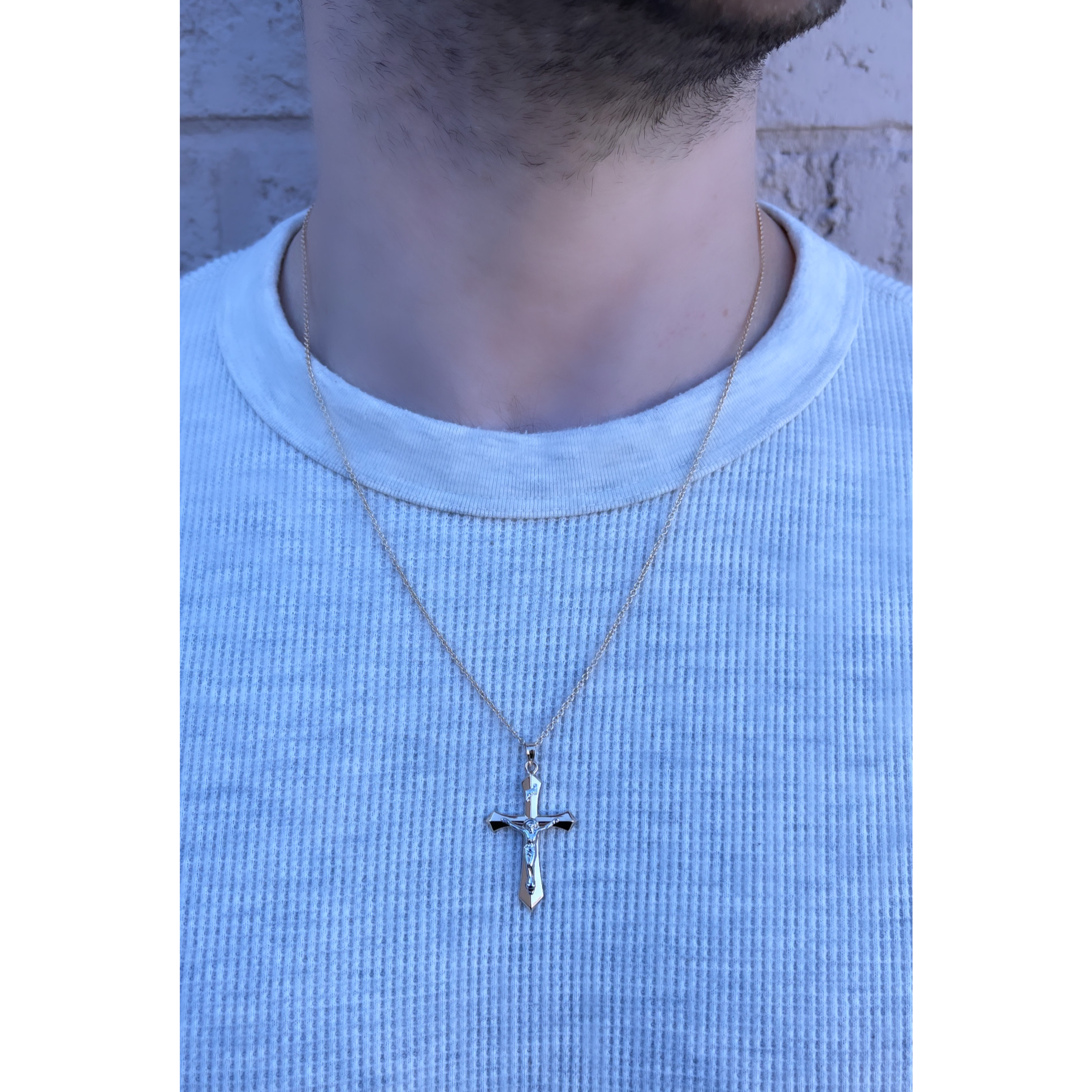 14K White Two Tone Gold INRI Crucifix Necklace Cross XL S XS