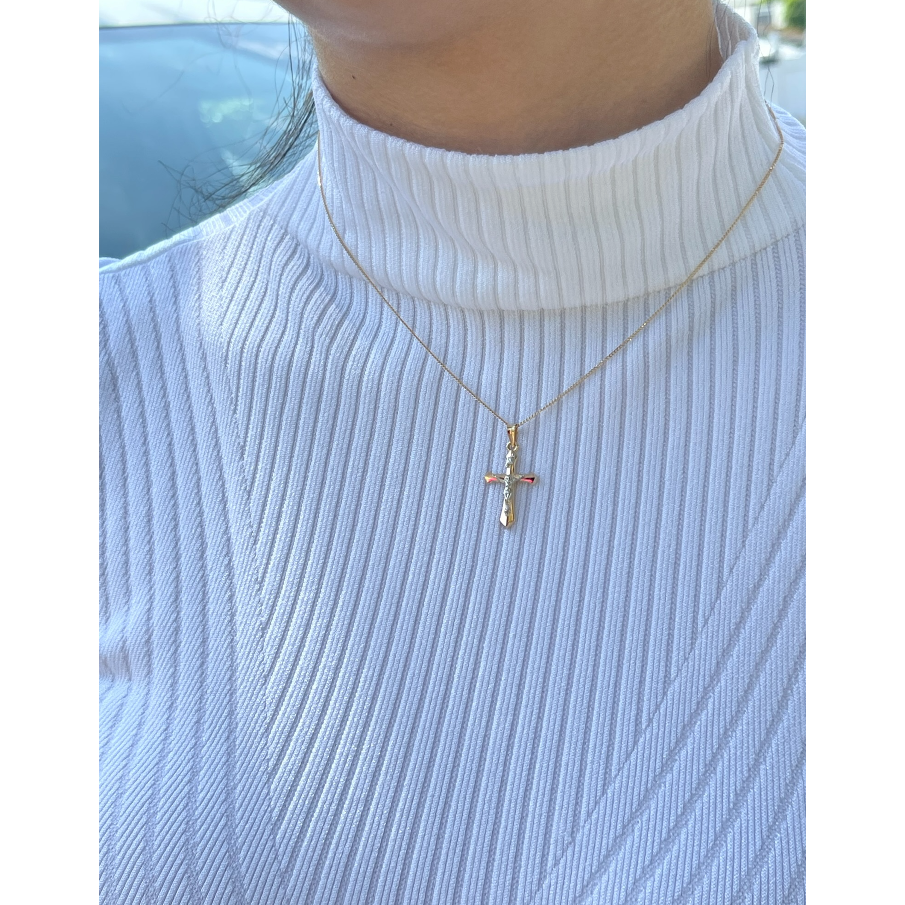 14K White Two Tone Gold INRI Crucifix Necklace Cross XL S XS