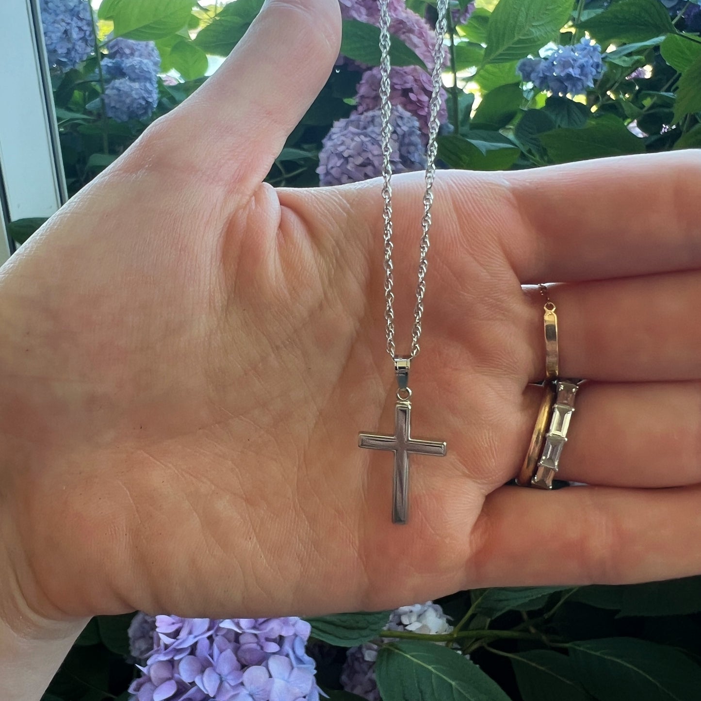 14K White Gold Plain Reversible Cross necklace pendant XXL XL L M S XS