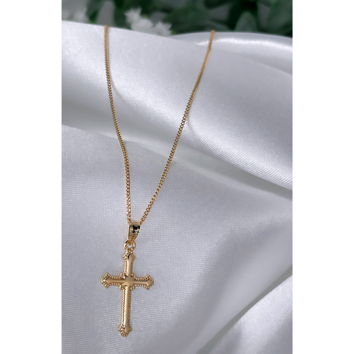 14K Yellow White Gold Budded Edge Cross pendant XL M S XS