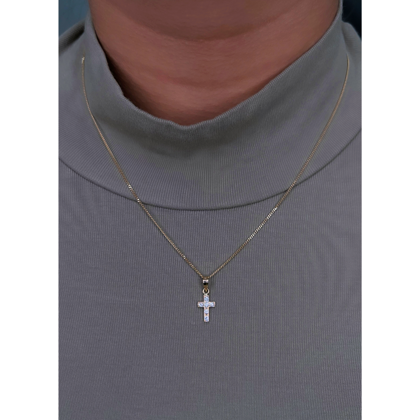 14K Yellow White Gold XXS Diamond Cross Necklace