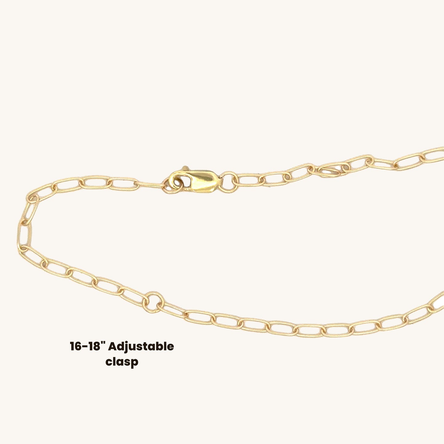 Solid 14K Double Bonded Gold 16-18" Adjustable paperclip chain yellow gold clasp image