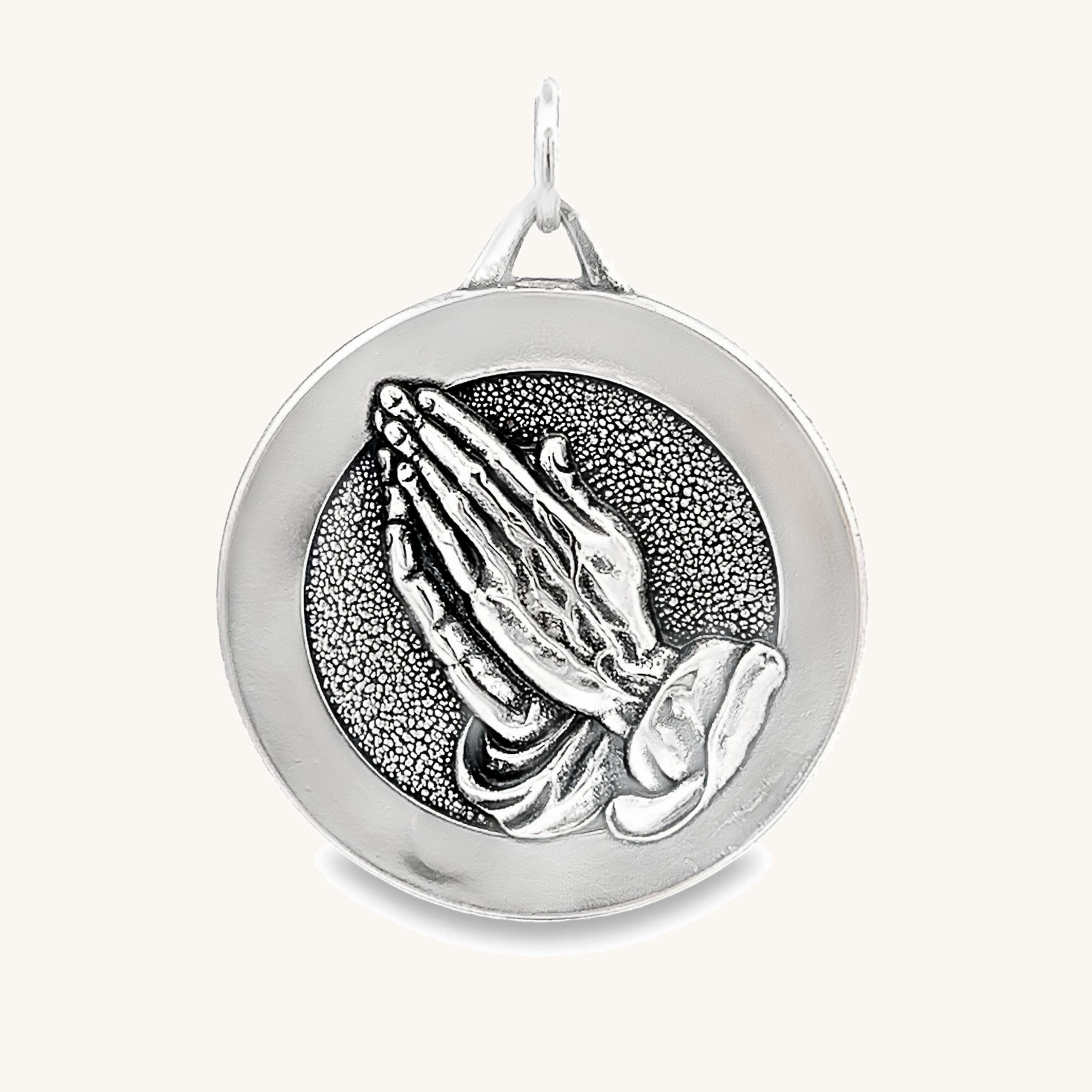 925 Antiqued Silver Praying Hands Medal XXL