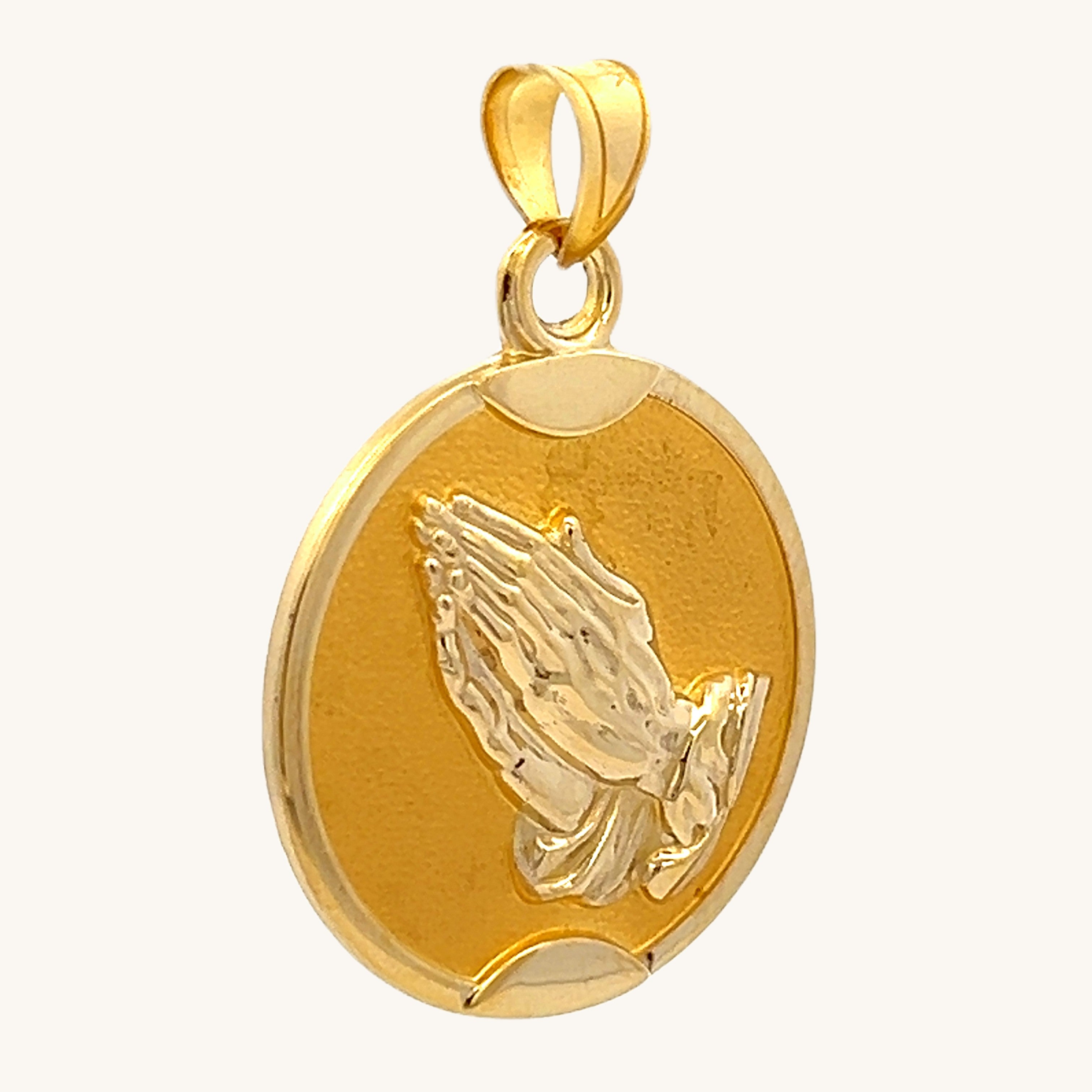 14K Yellow Gold Praying Hands Medal XL