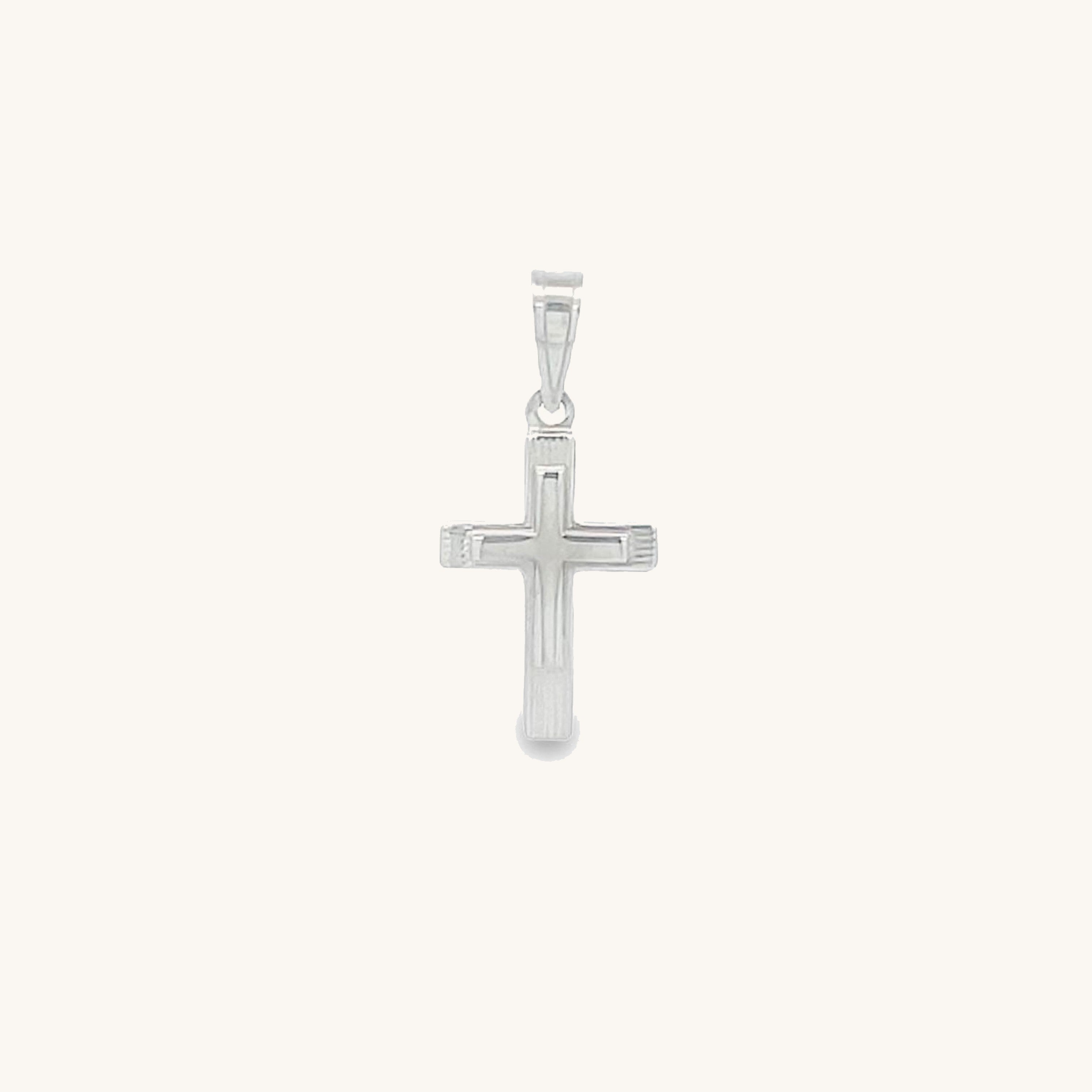 SOLID 14K WHITE TINY ENGINE-TURN DESIGN CROSS PENDANT | Cross + Crown