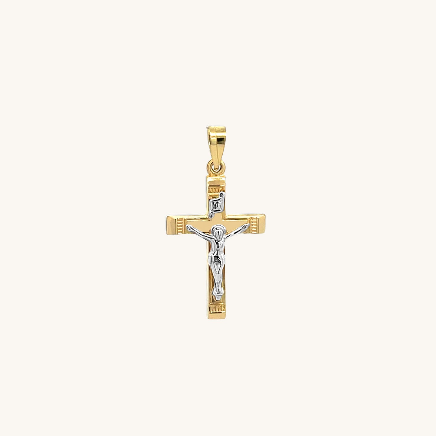 14K Two Tone Gold INRI Crucifix XS