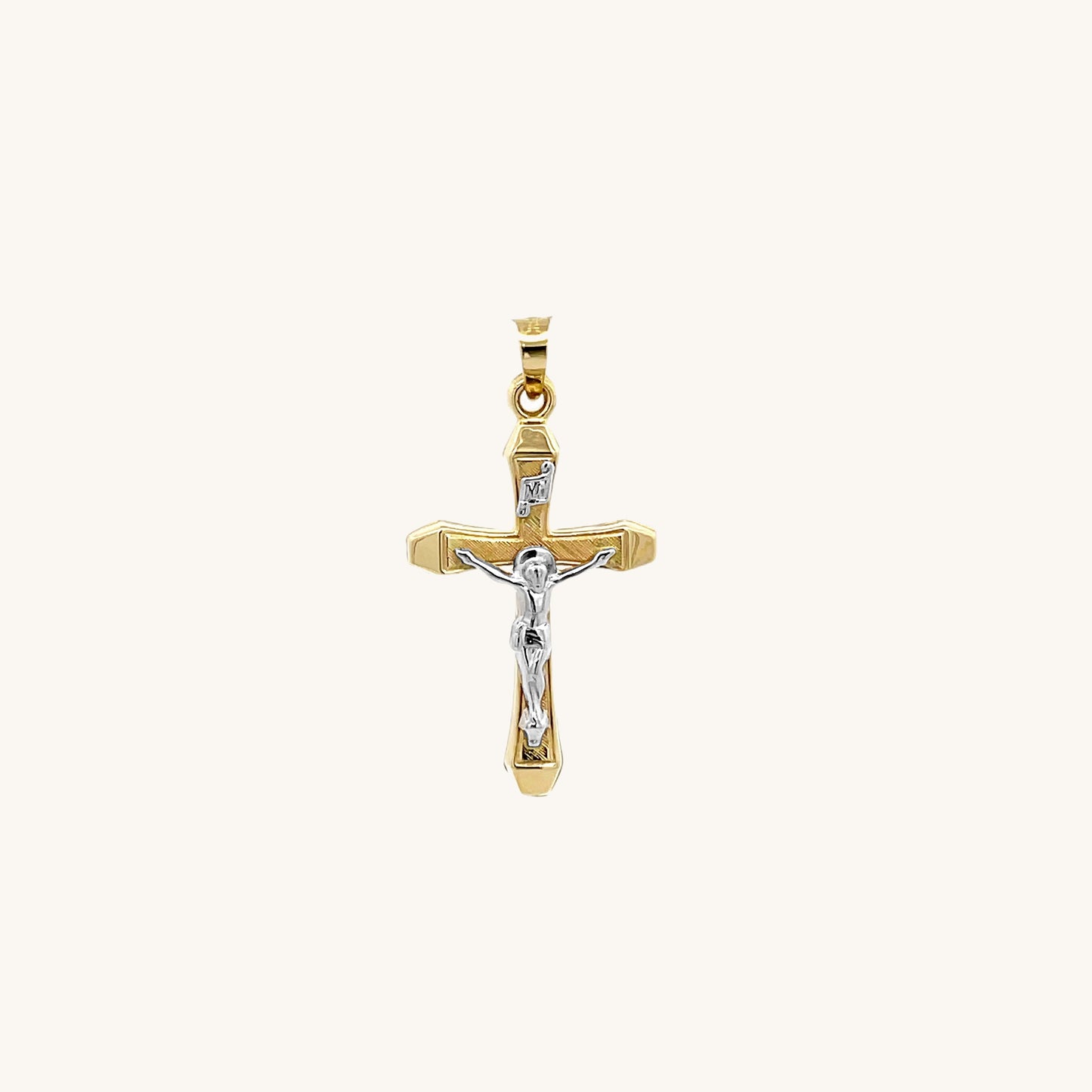 14K Two Tone Gold Crucifix XS