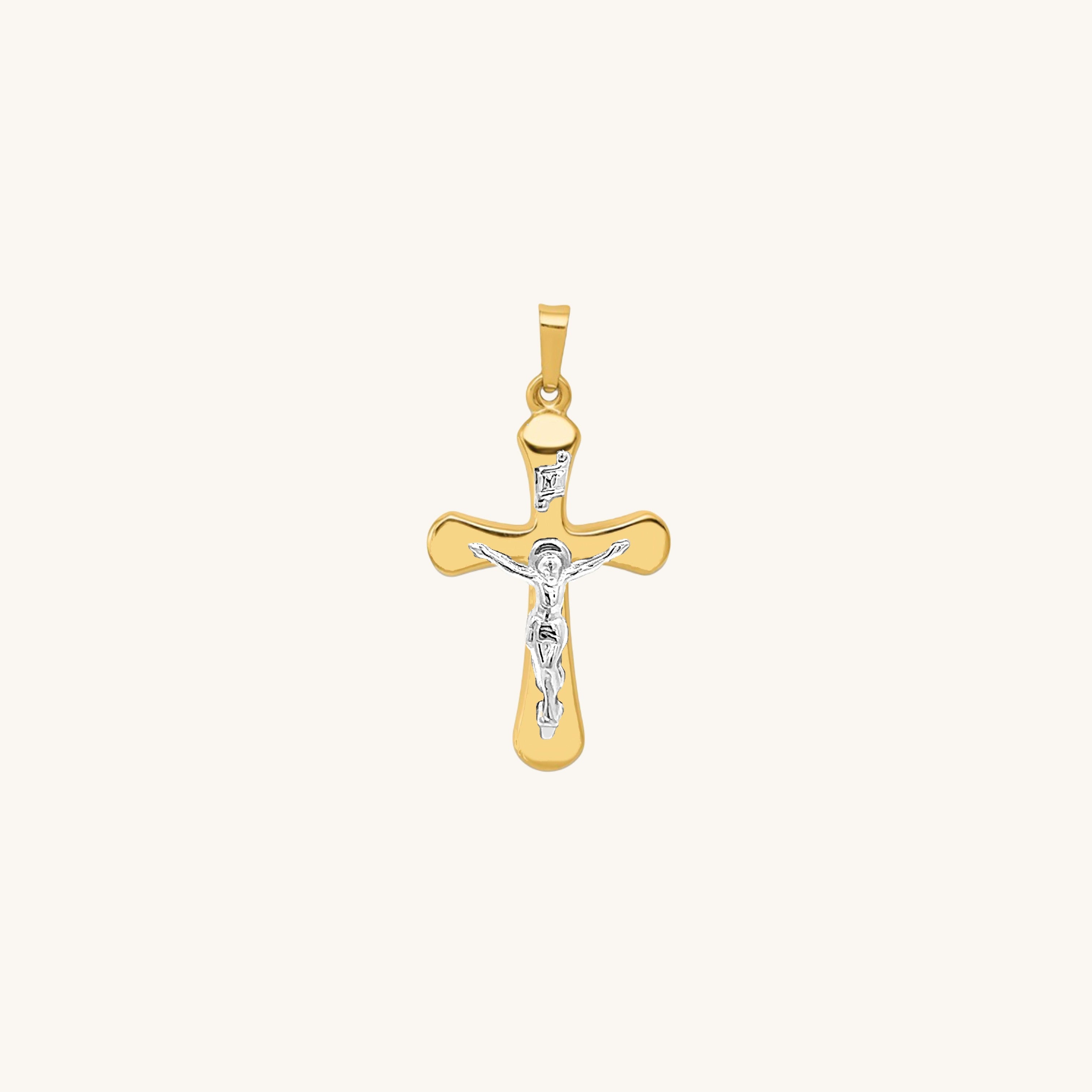 14K Two Tone Gold Rounded Crucifix XS