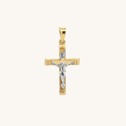14K Two Tone Gold INRI Crucifix S