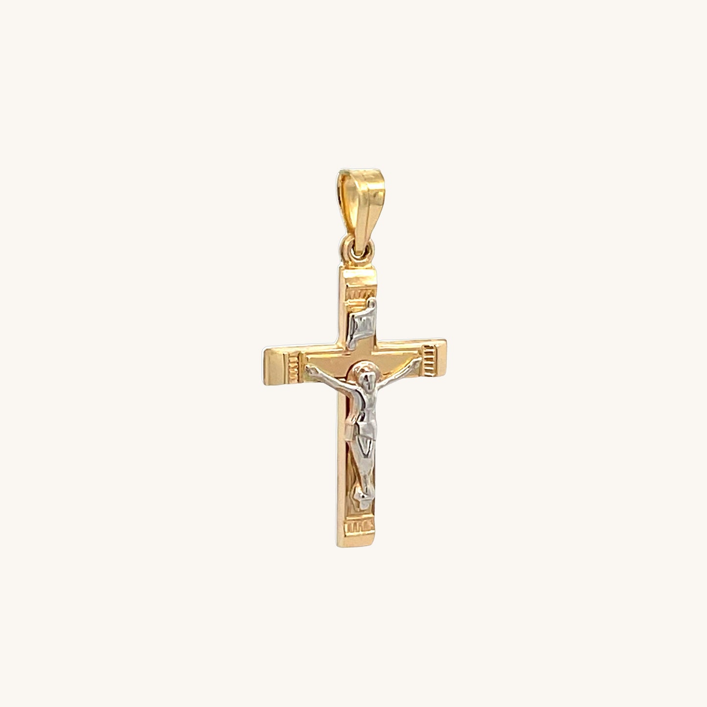 14K Two Tone Gold INRI Crucifix S XS