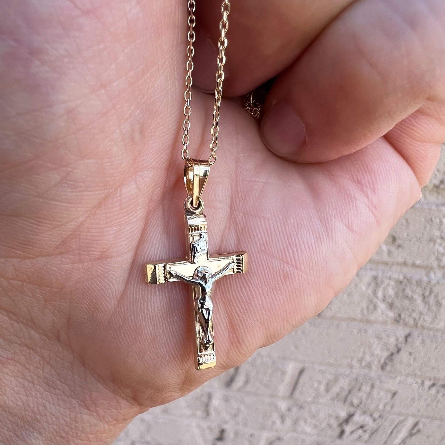 14K Two Tone Gold INRI Crucifix S XS Lifestyle