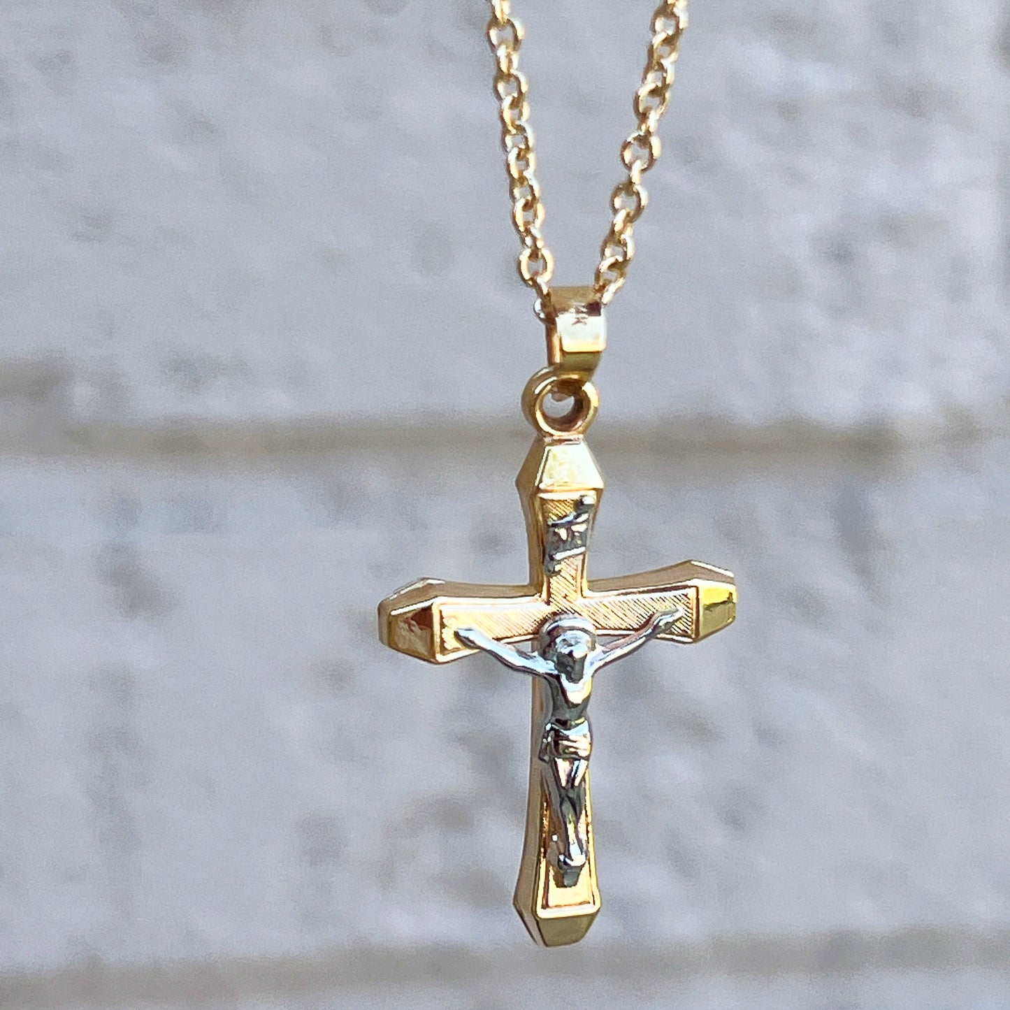 14K Two Tone Gold Crucifix M S XS Lifestyle image