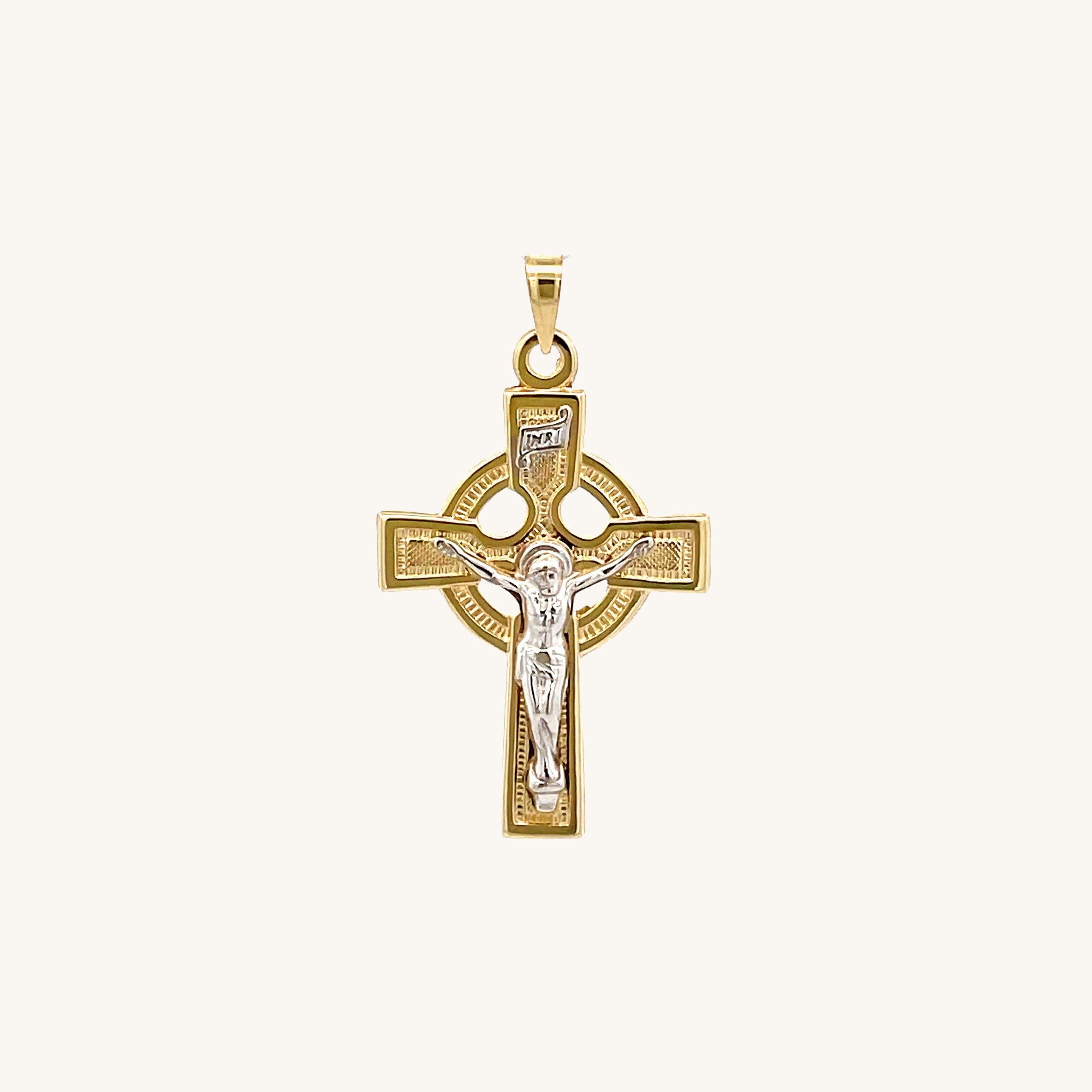 14K Two Tone Gold Celtic Crucifix S