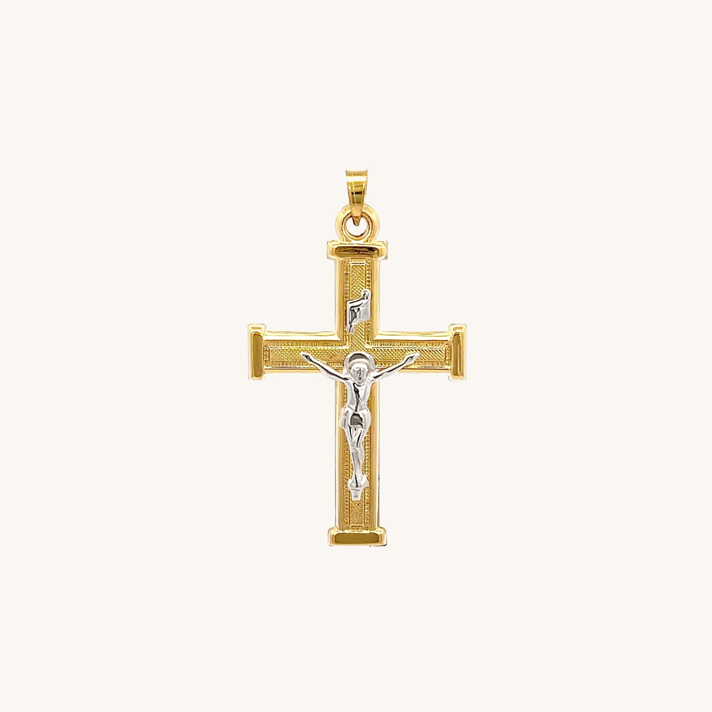 14K Two Tone Gold Gold Textured Square Crucifix S