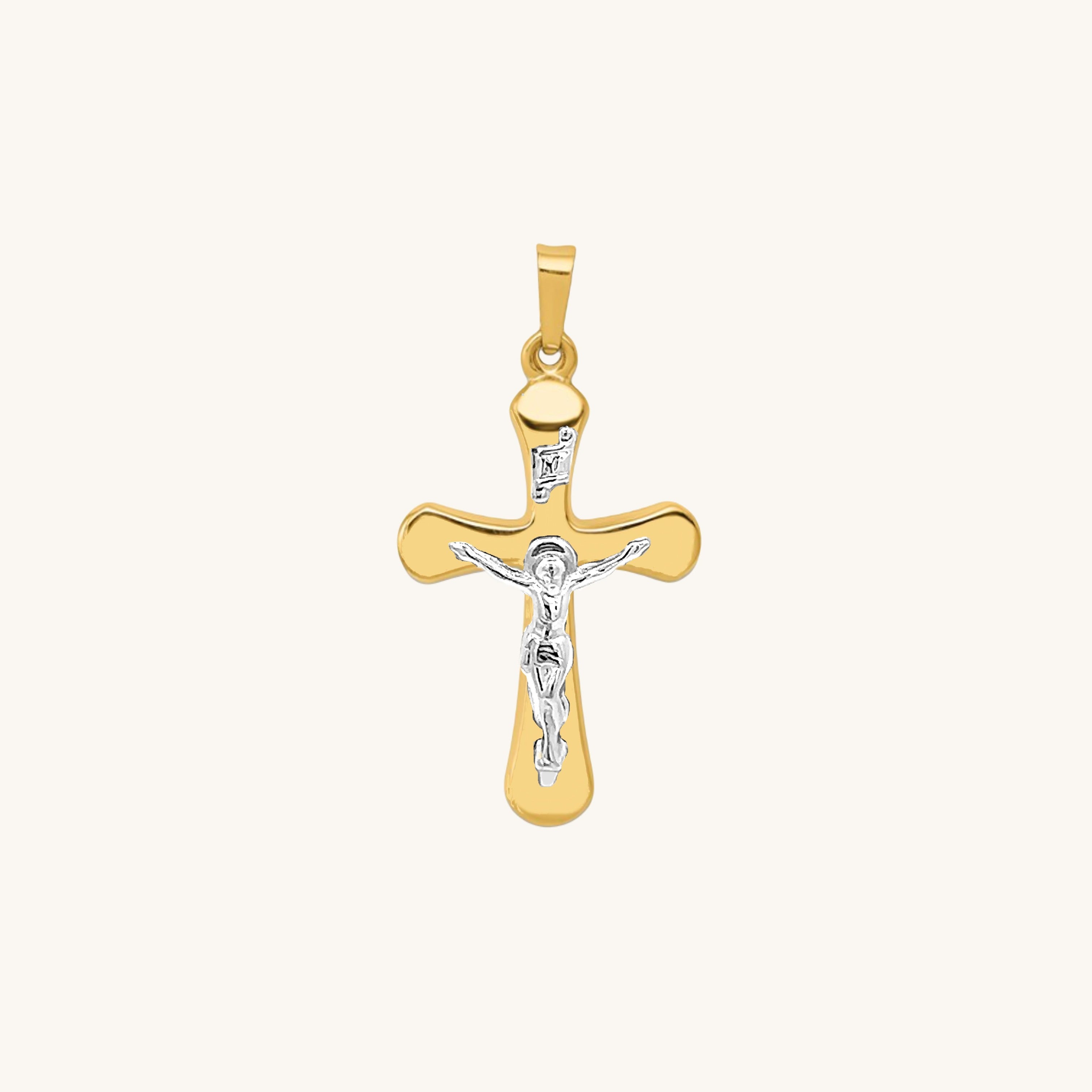 14K Two Tone Gold Rounded Crucifix S