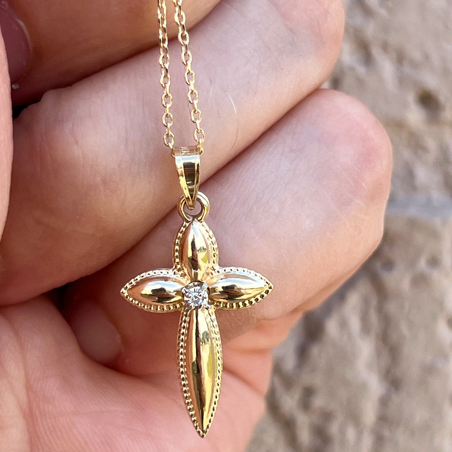 14K Yellow Gold Diamond Puffed Cross S Lifestyle