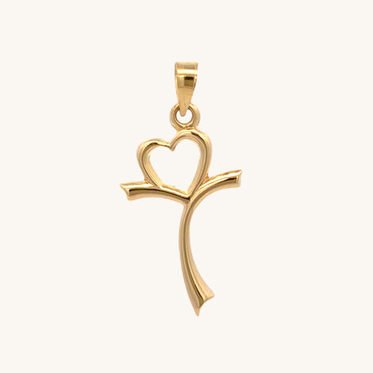 14K YELLOW GOLD HEART CROSS