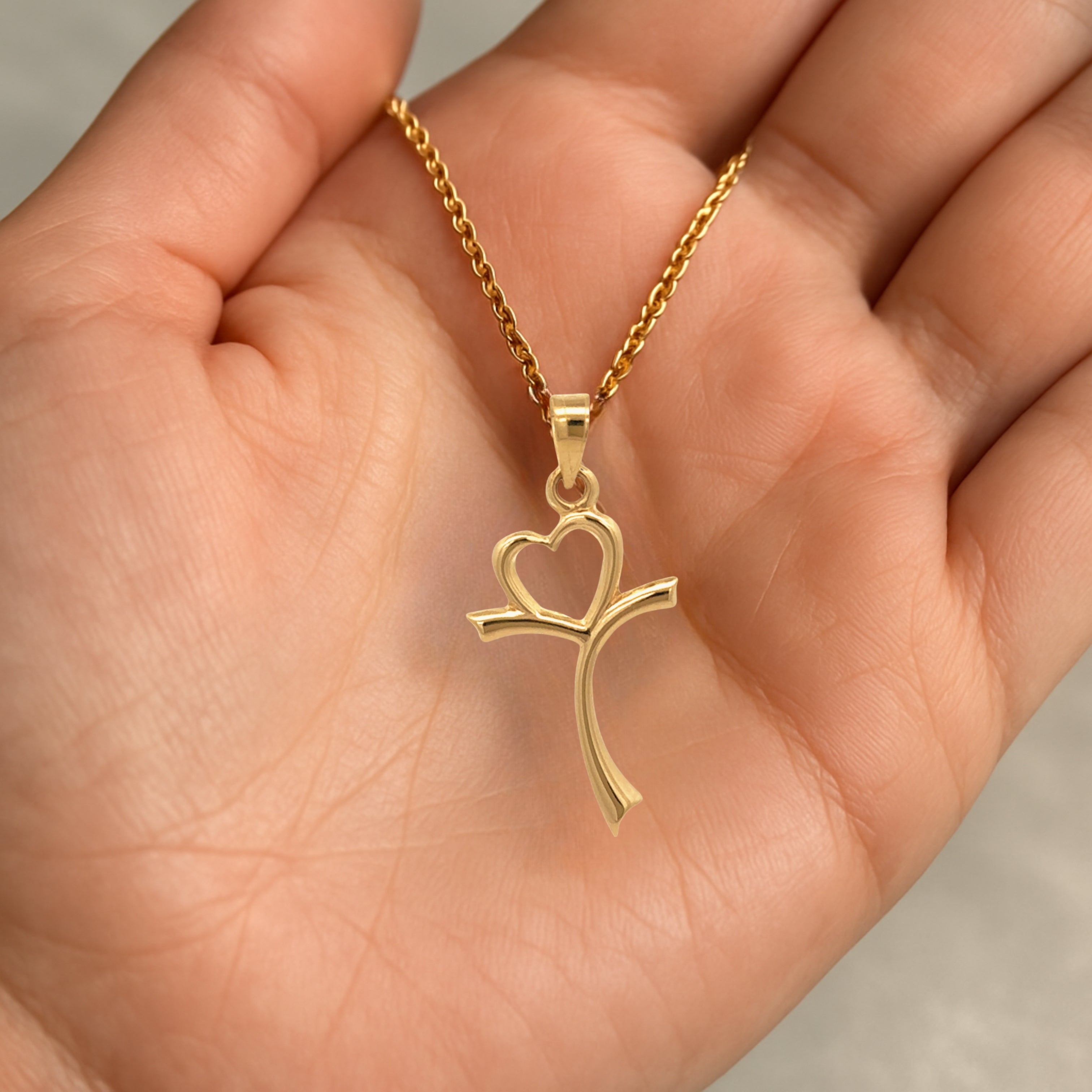 14K YELLOW GOLD HEART CROSS