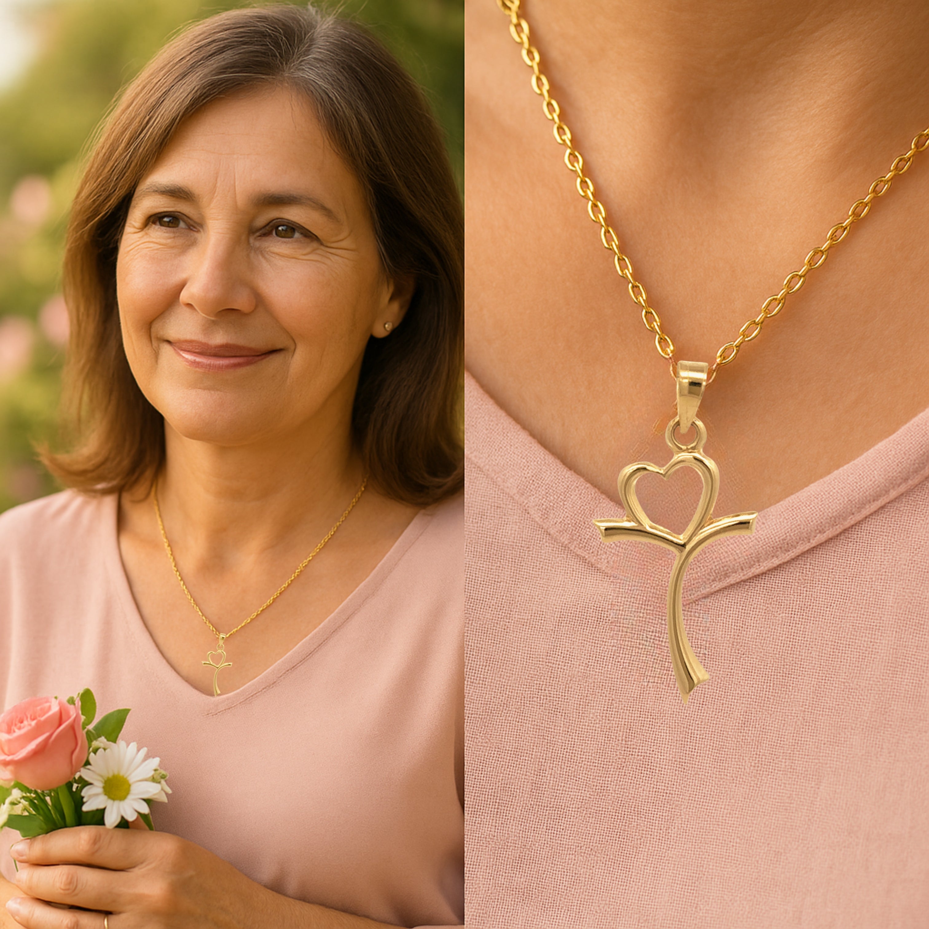 14K YELLOW GOLD HEART CROSS
