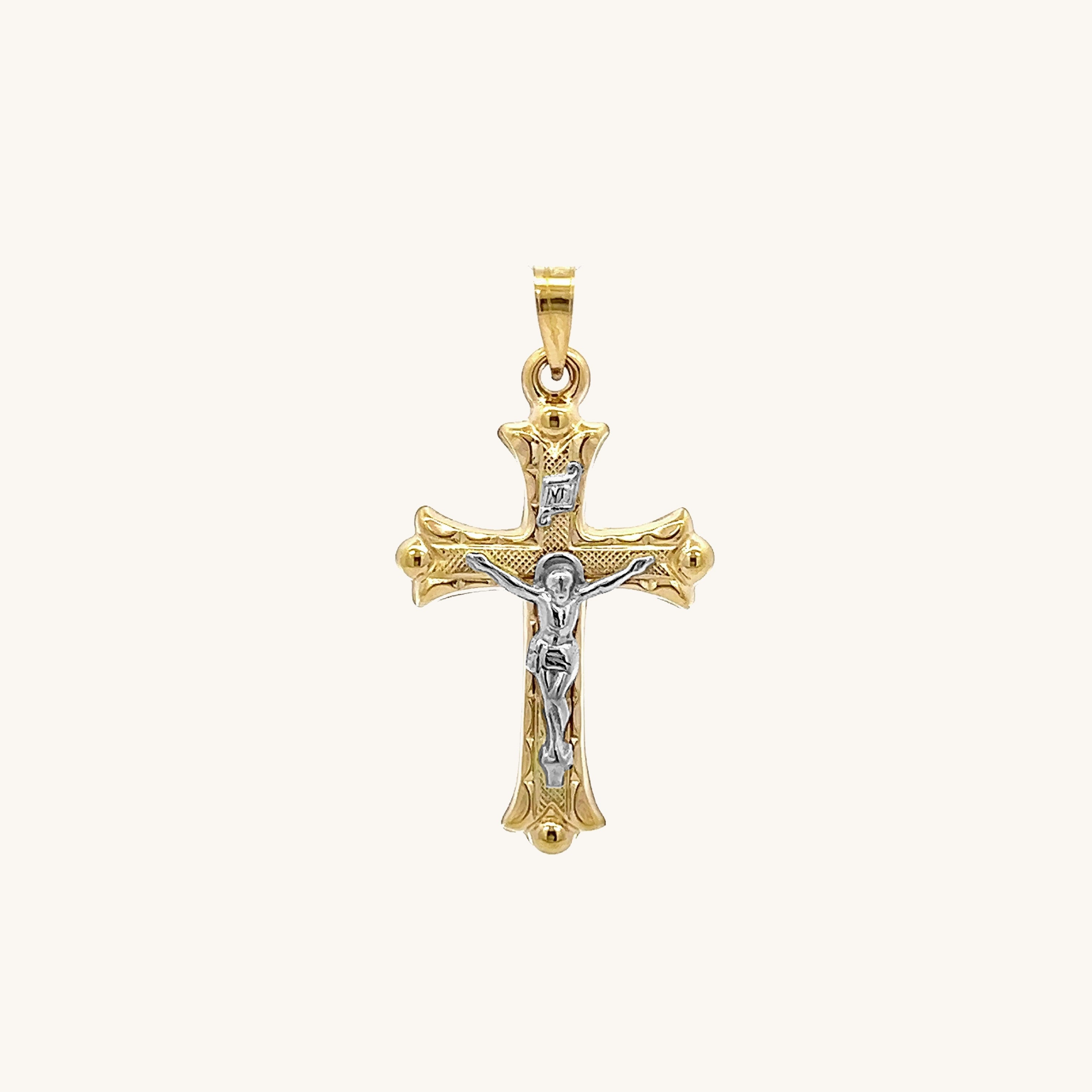 14K Two Tone Gold Florentine Crucifix S