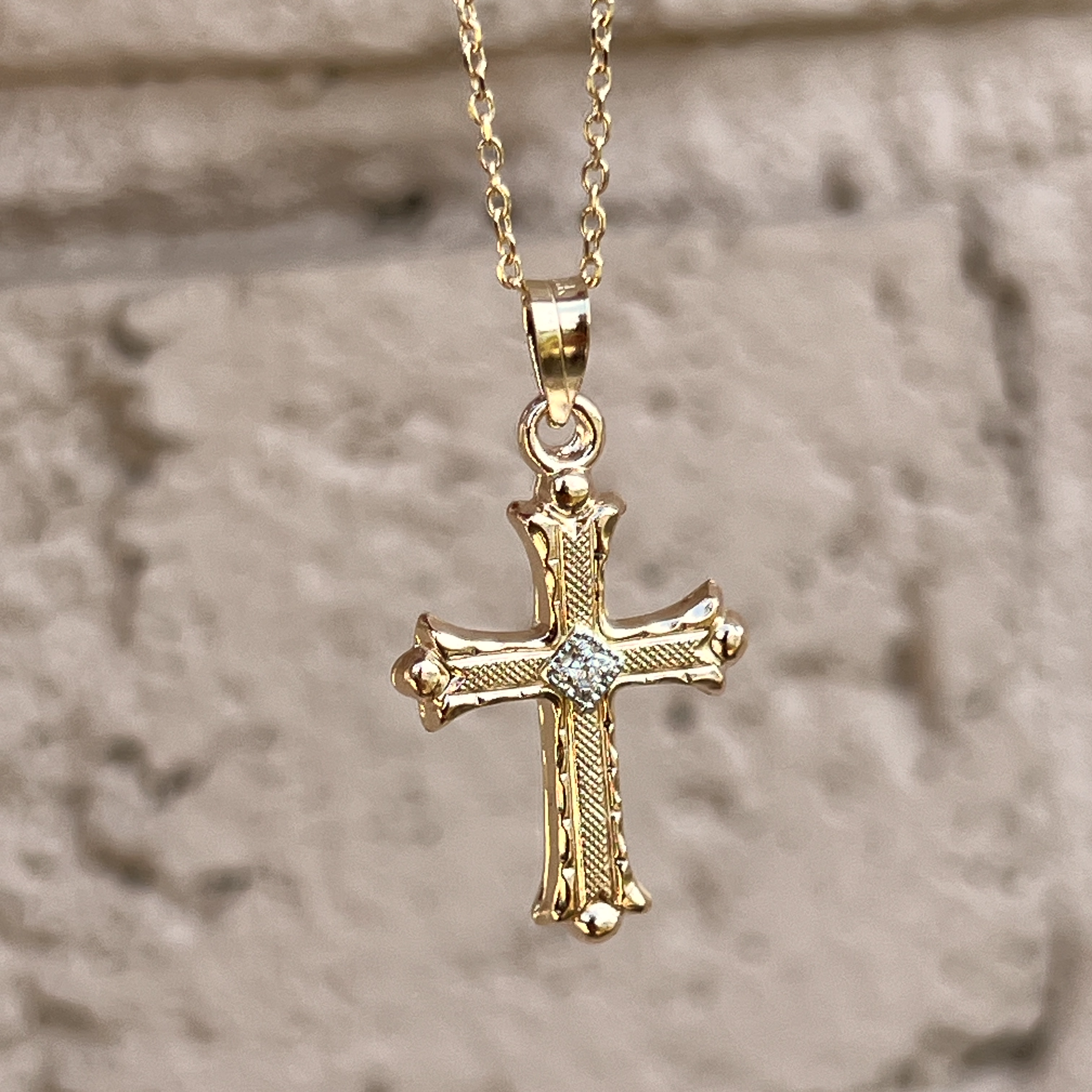 14K Yellow White Gold S Diamond Cross lifestyle