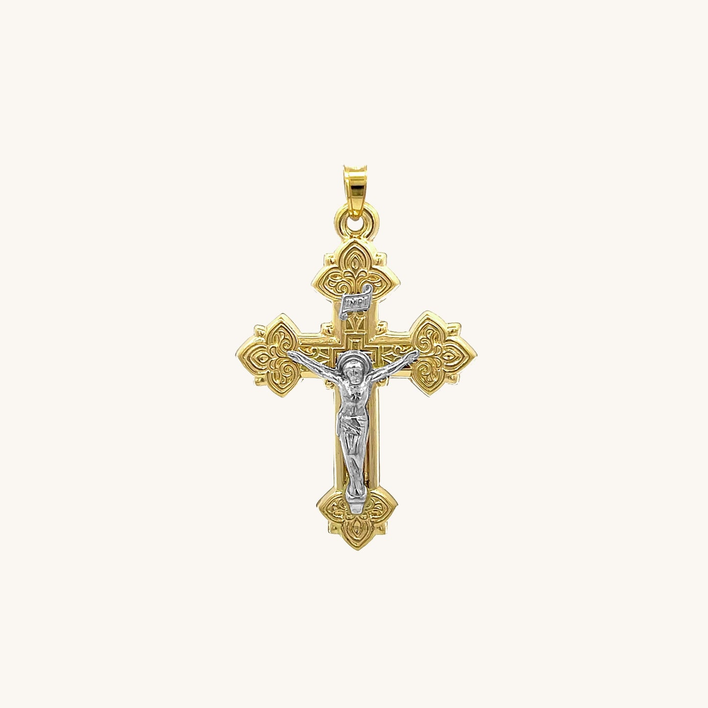 14K Two Tone Gold Design INRI Crucifix S