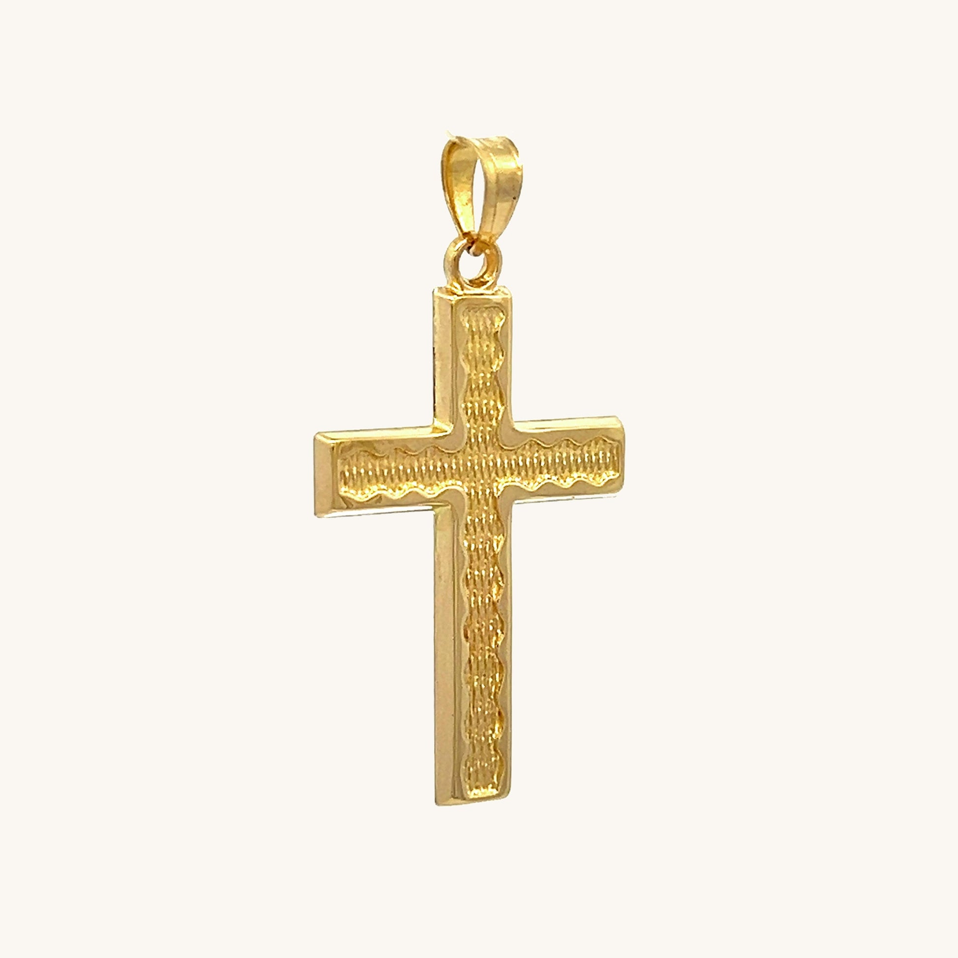 14K YELLOW GOLD RIPPLED EDGE CROSS PENDANT