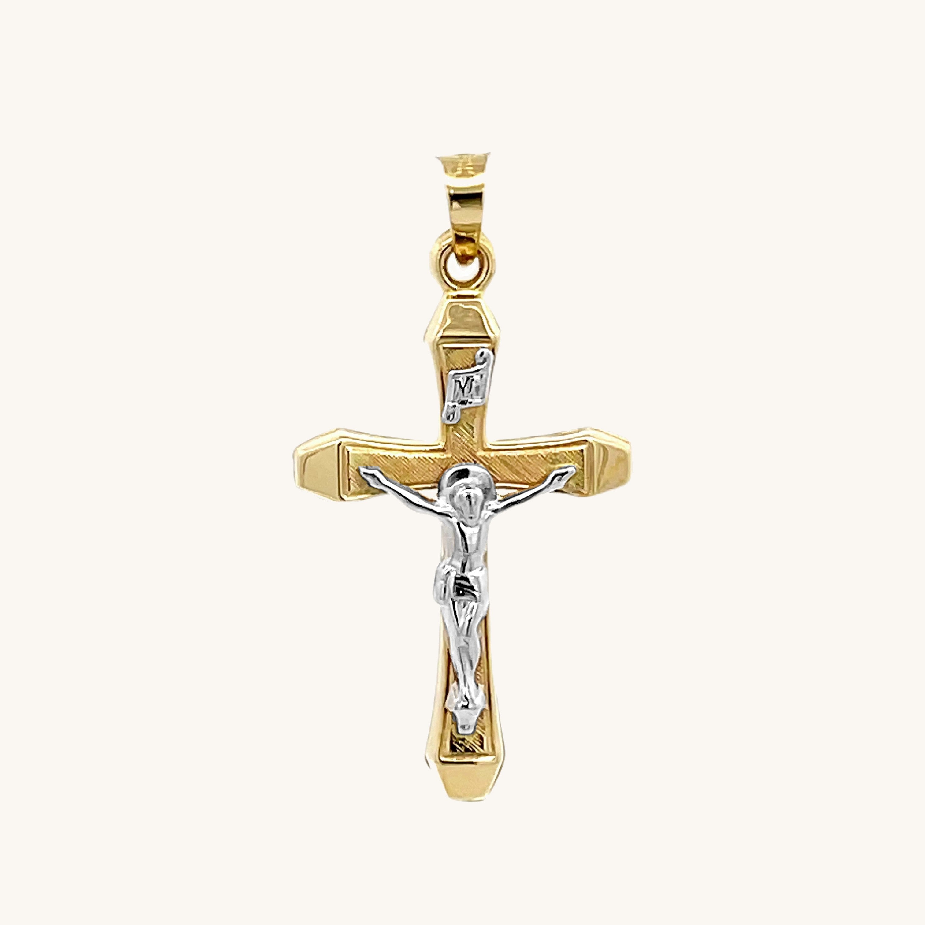 14K Two Tone Gold Crucifix M