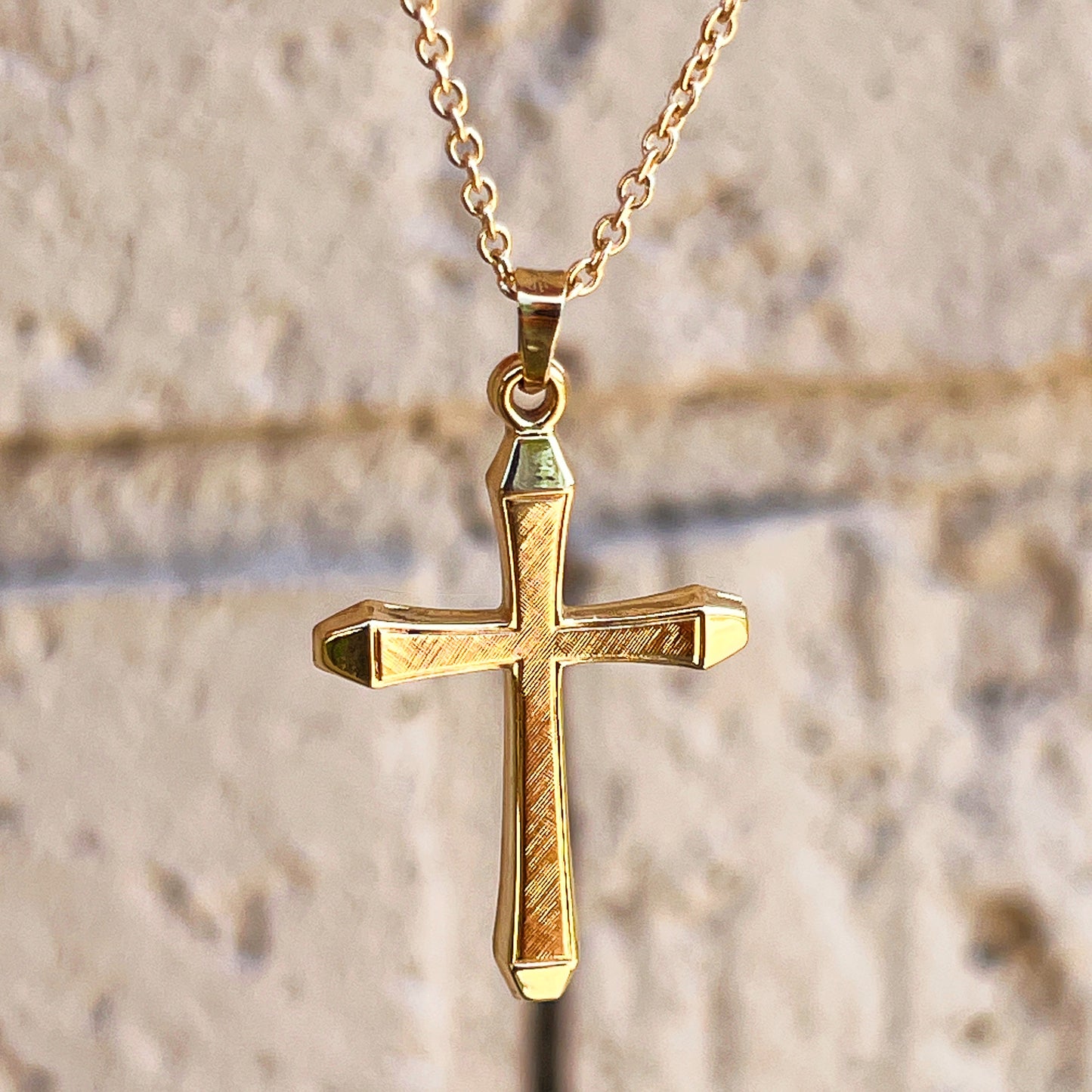 14K Yellow Gold Cross XS S M Lifestyle Textured Cross pendant