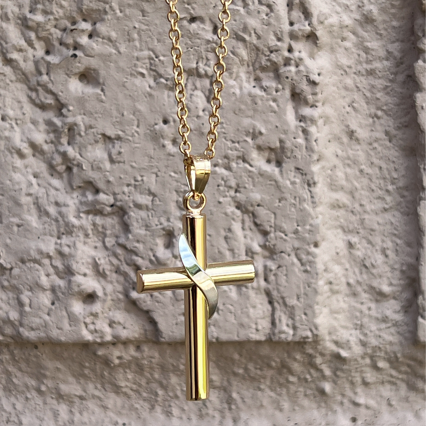 14K Two Tone Gold Cross XS M XL lifestyle image