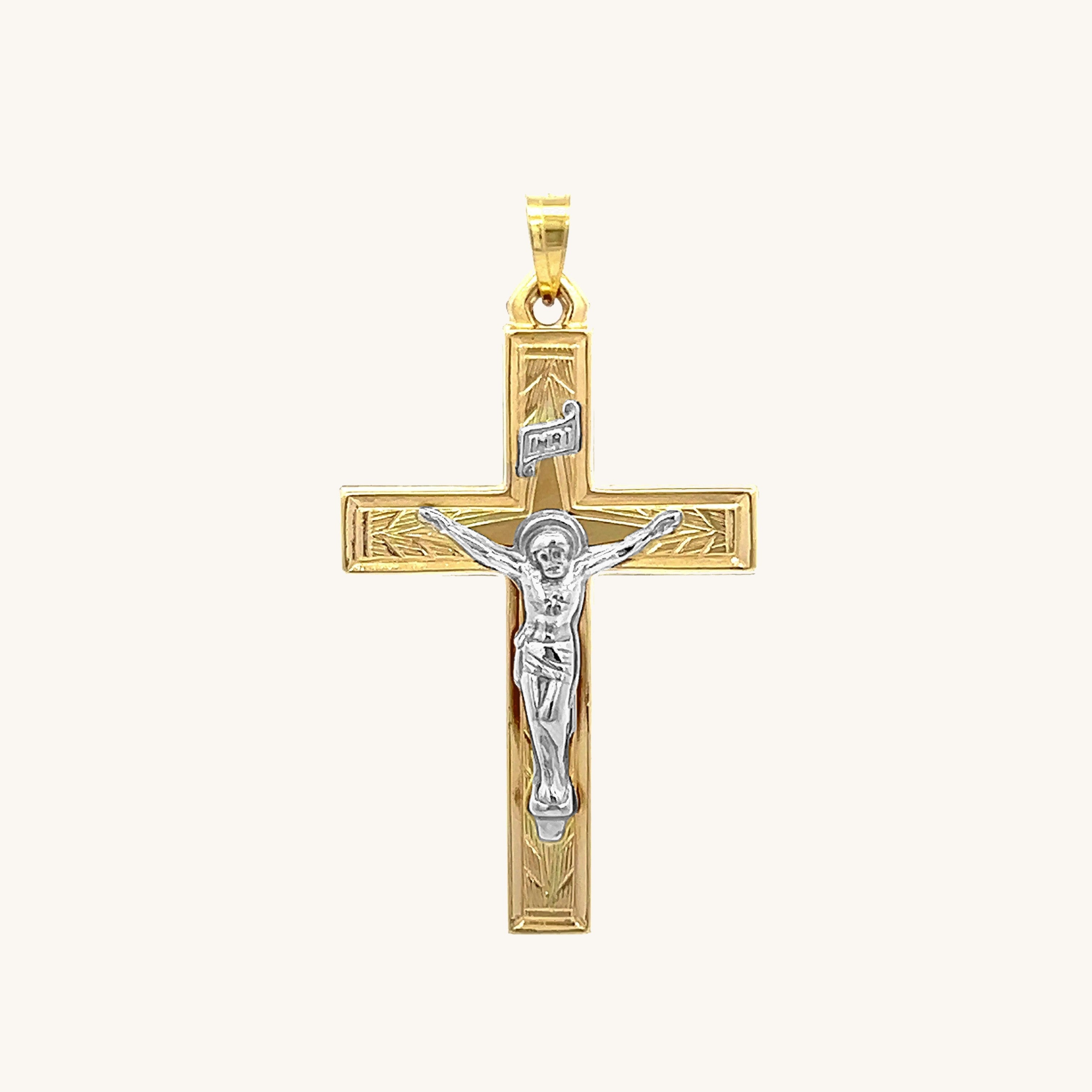 14K Two Tone Gold Design INRI Crucifix M
