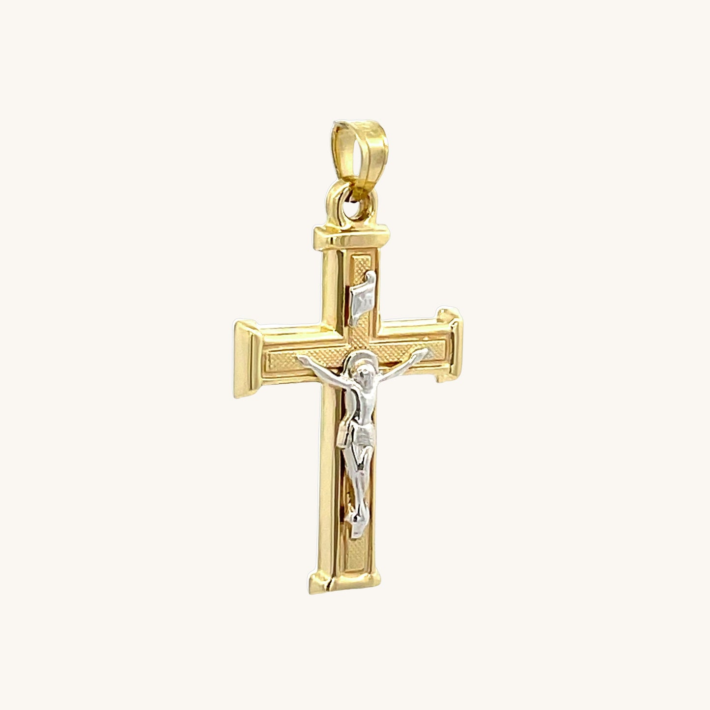 14K Two Tone Gold Textured Square Crucifix L M S