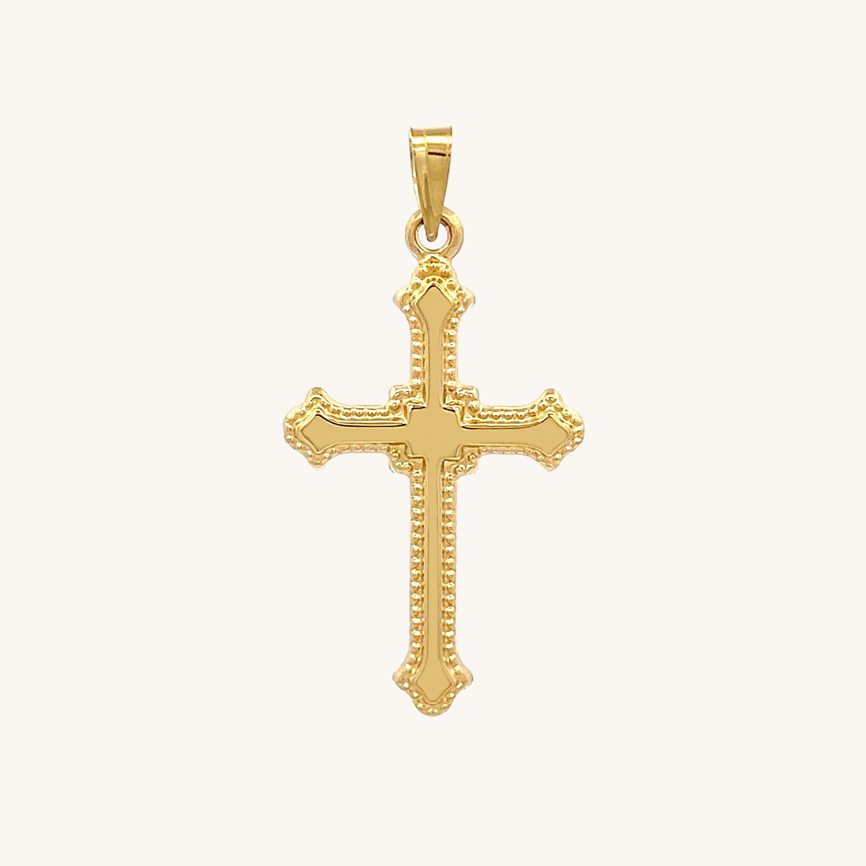 Solid 14K Double Bonded Gold Cross M size Budded edge pendant only