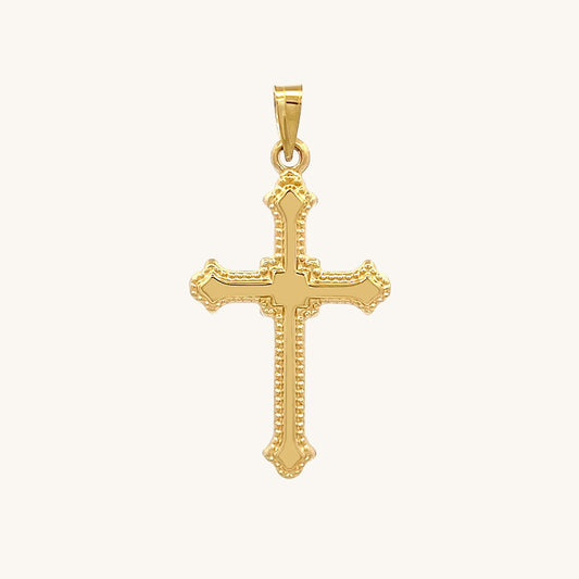 Solid 14K Double Bonded Gold Cross M size Budded edge pendant only