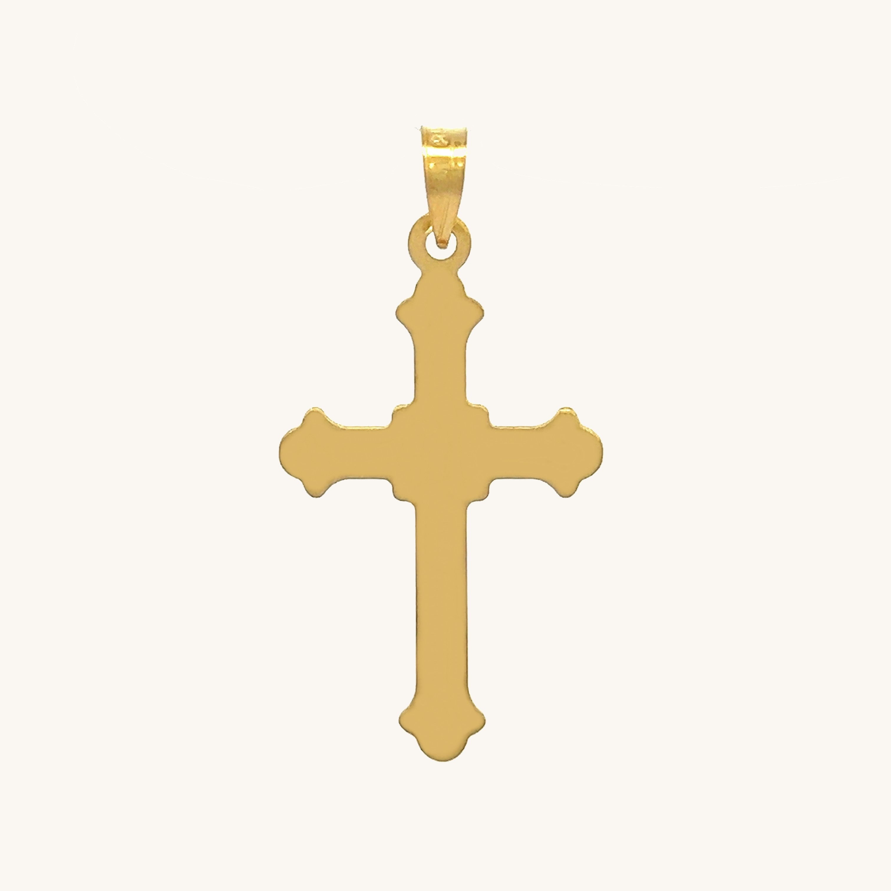 Solid 14K Double Bonded Gold Cross M size Budded edge pendant only back image