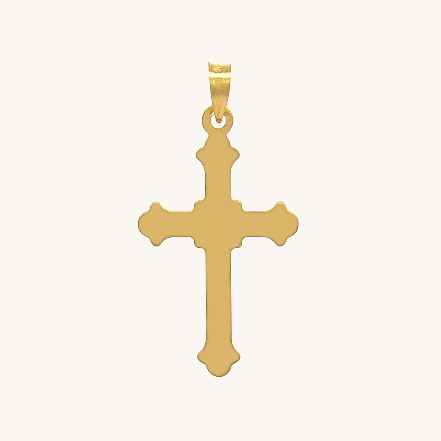 Solid 14K Double Bonded Gold Cross M size Budded edge pendant only back image