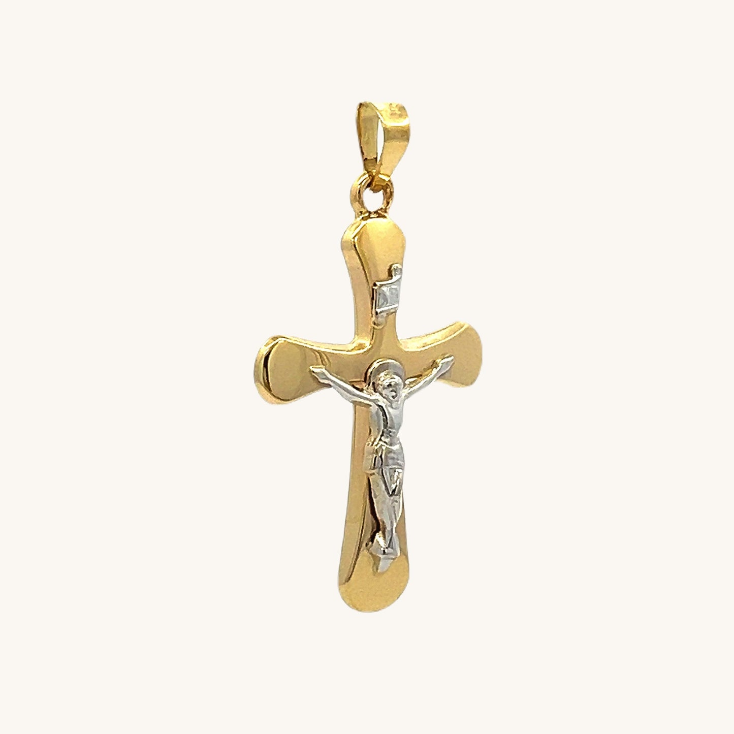 14K Two Tone Gold Rounded Crucifix M S XS