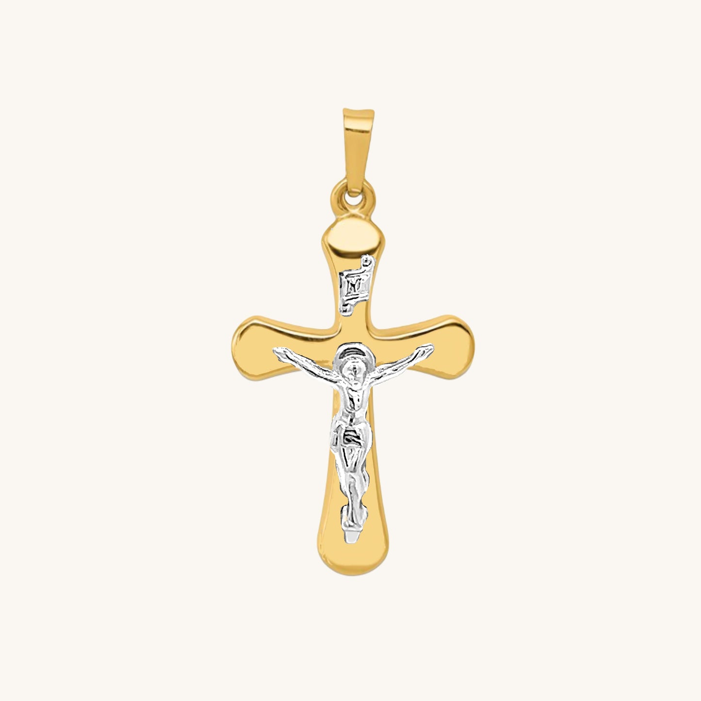 14K Two Tone Gold Rounded Crucifix M