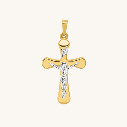 14K Two Tone Gold Rounded Crucifix M