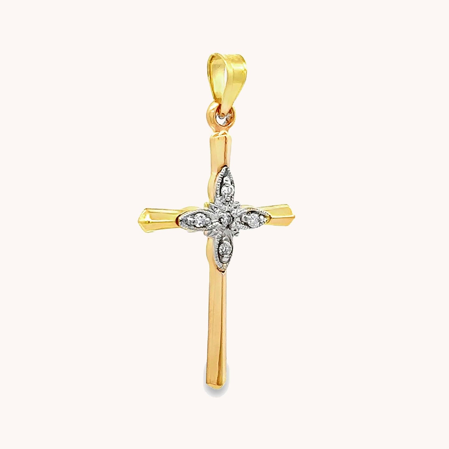 14K Yellow Gold 5 Diamond Cross Angle M