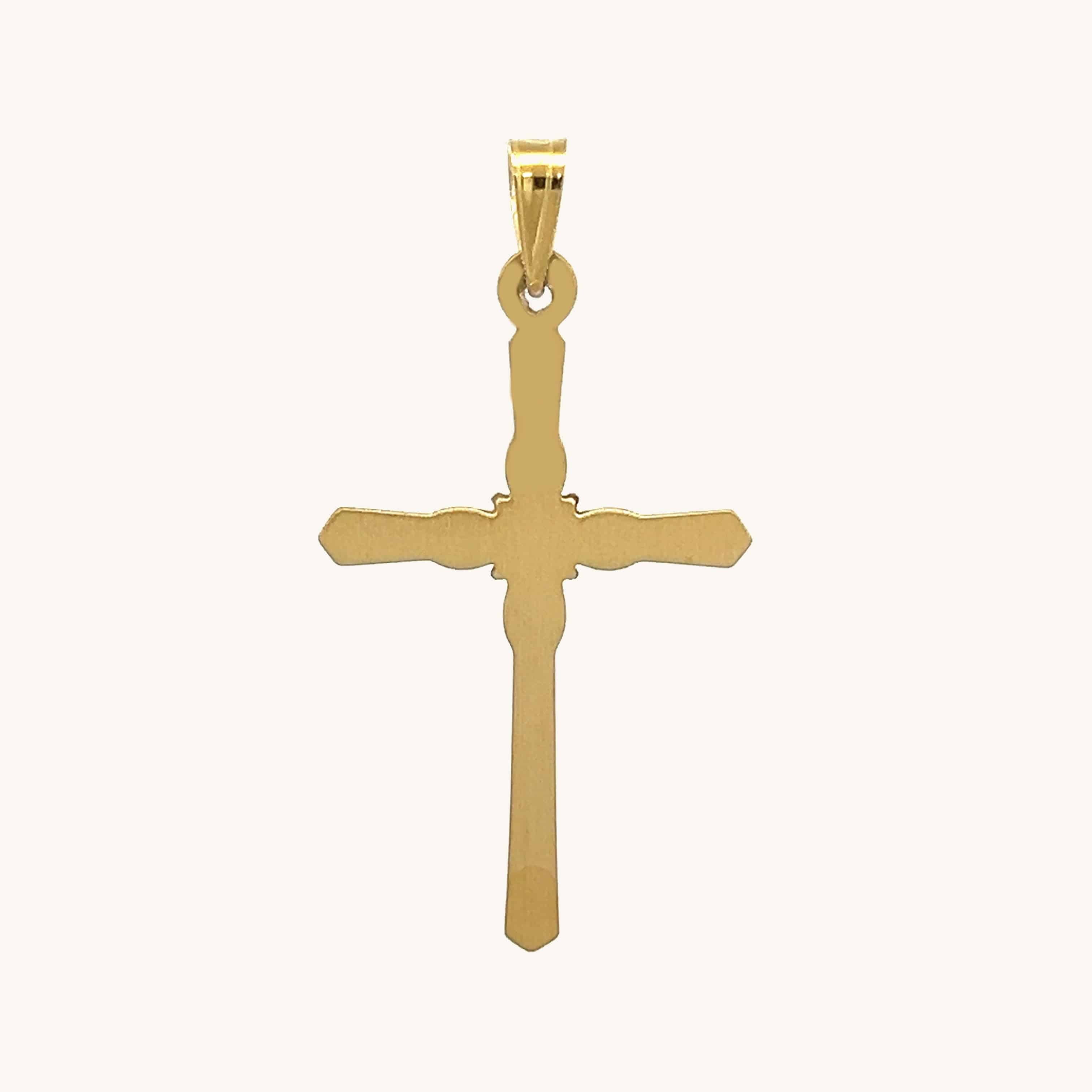 14K Yellow Gold 5 Diamond Cross M Diamond Cross Necklace