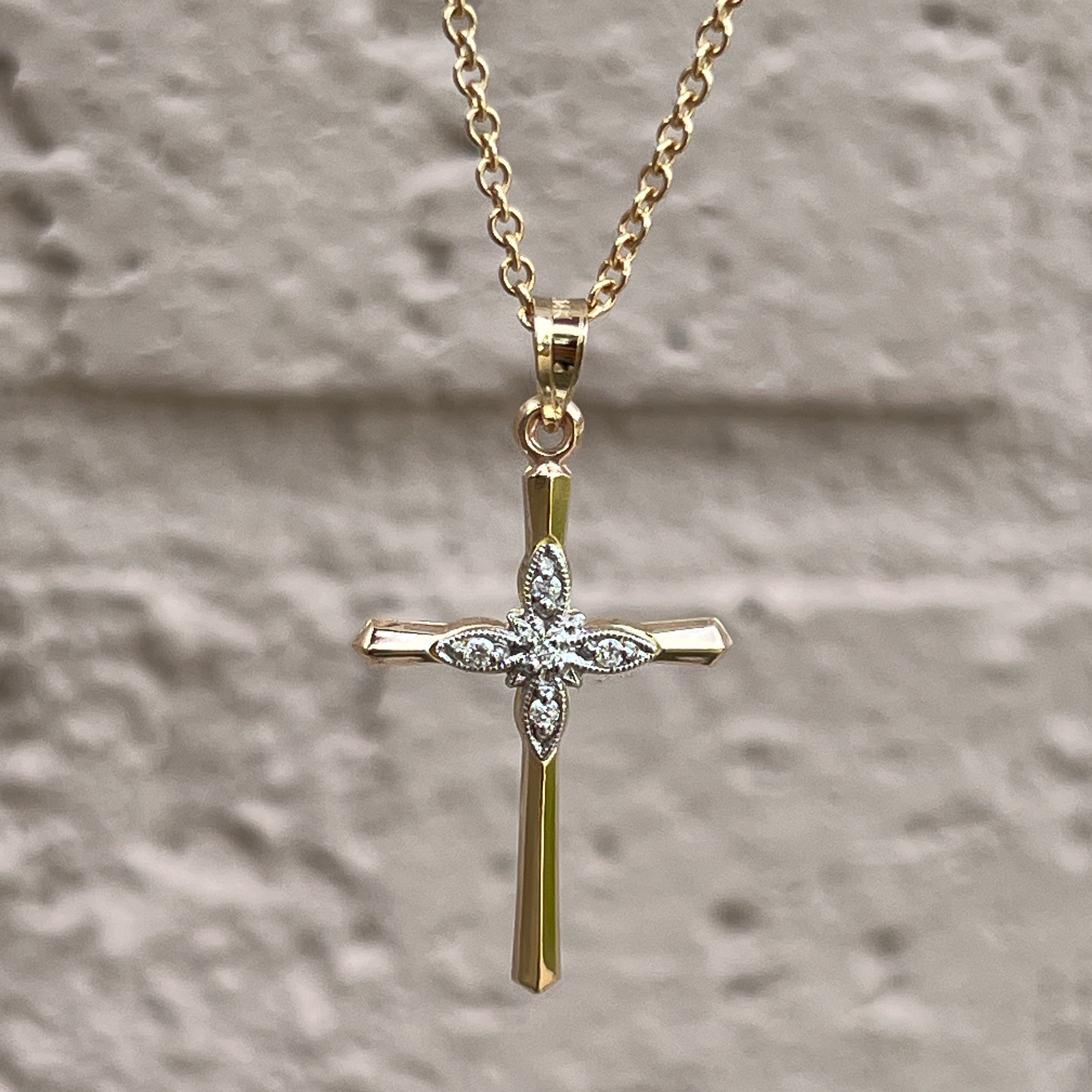 14K White Yellow Gold 5 Diamond Cross Angle M Lifestyle