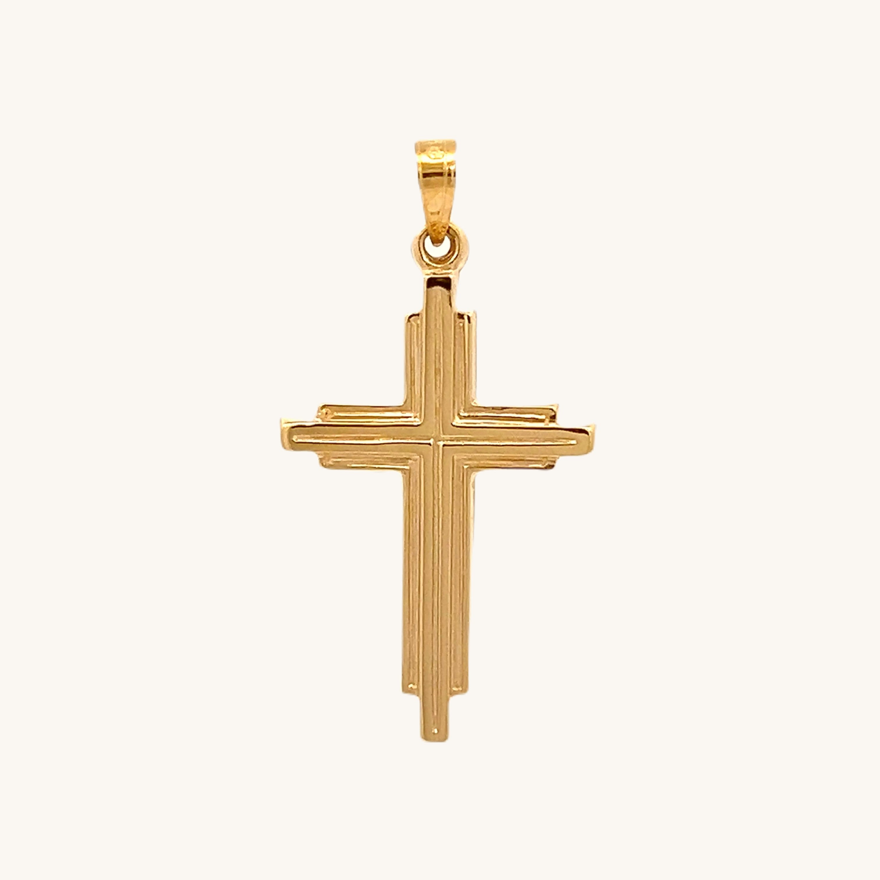 14K Yellow Gold M Layered Cross Pendant Necklace front image