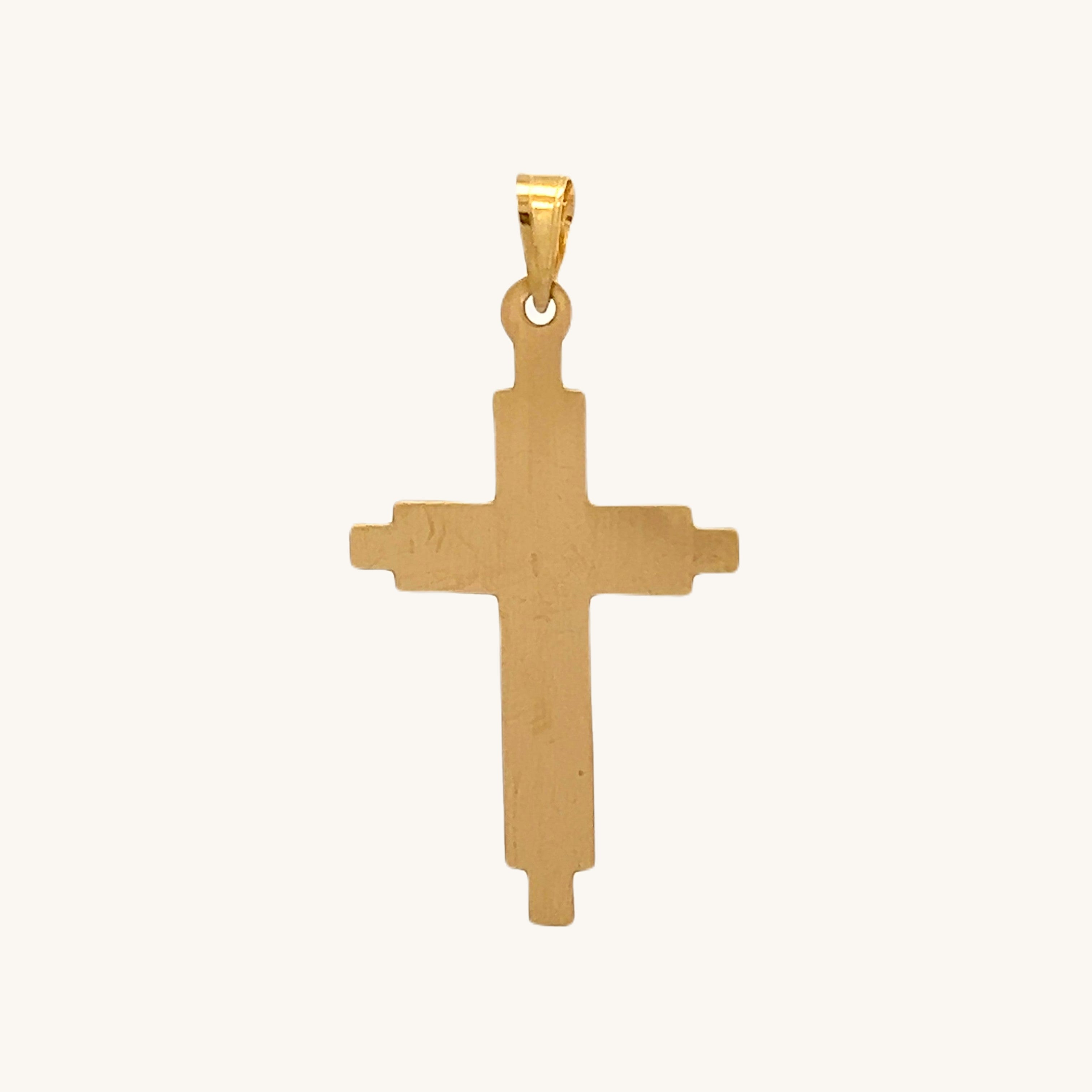 14K Yellow Gold M Layered Cross Pendant Necklace back image