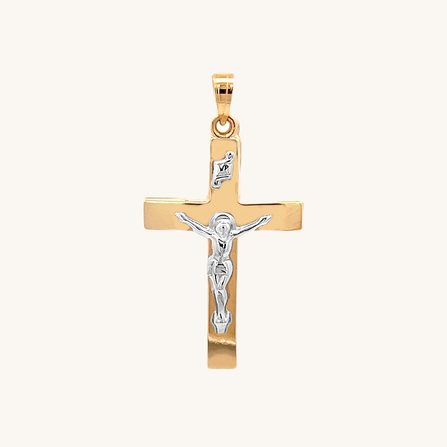 14K Two Tone Gold M Plain Polished INRI Crucifix front image